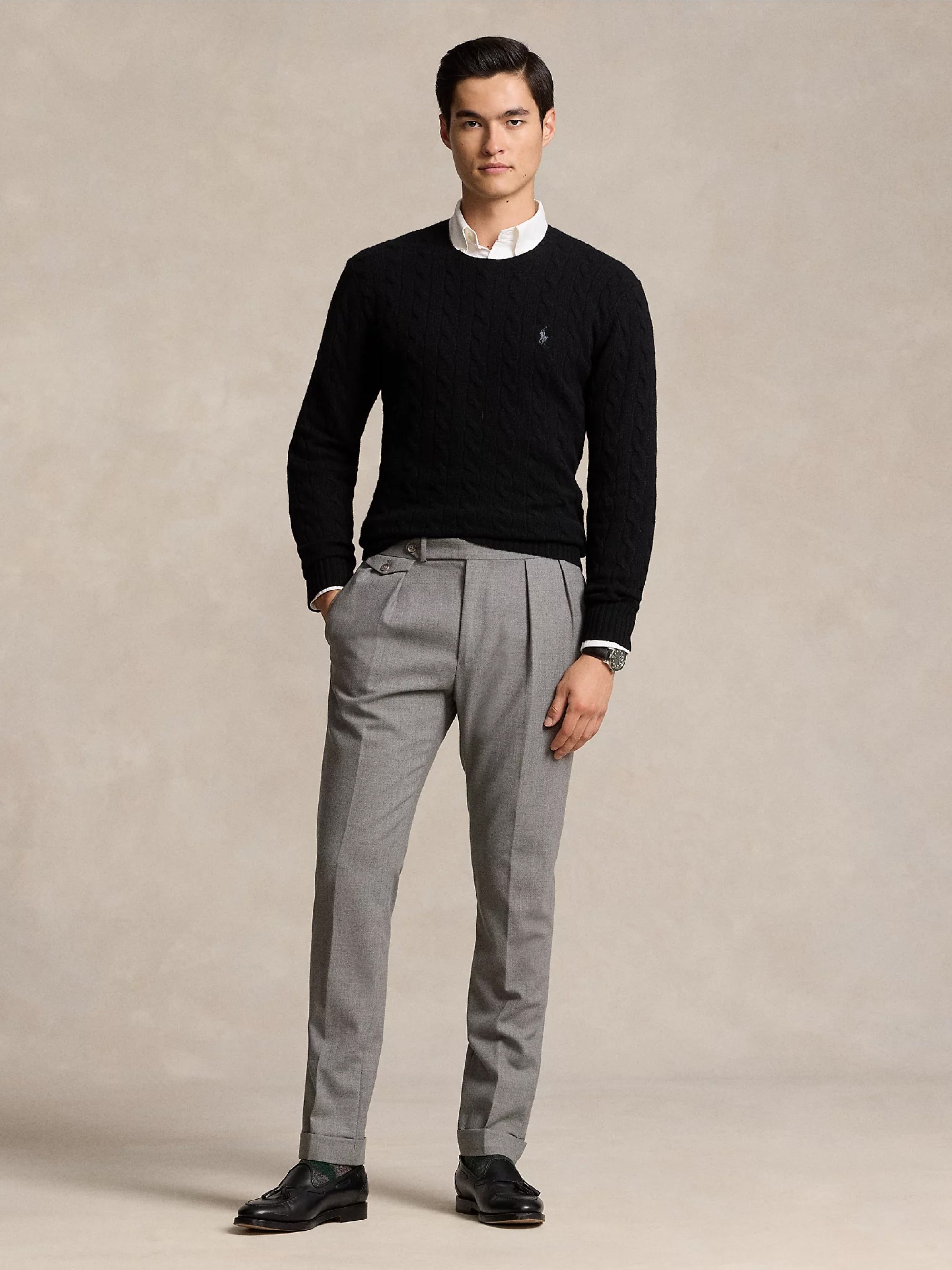 Black Cable Knit Wool and Cashmere Sweater