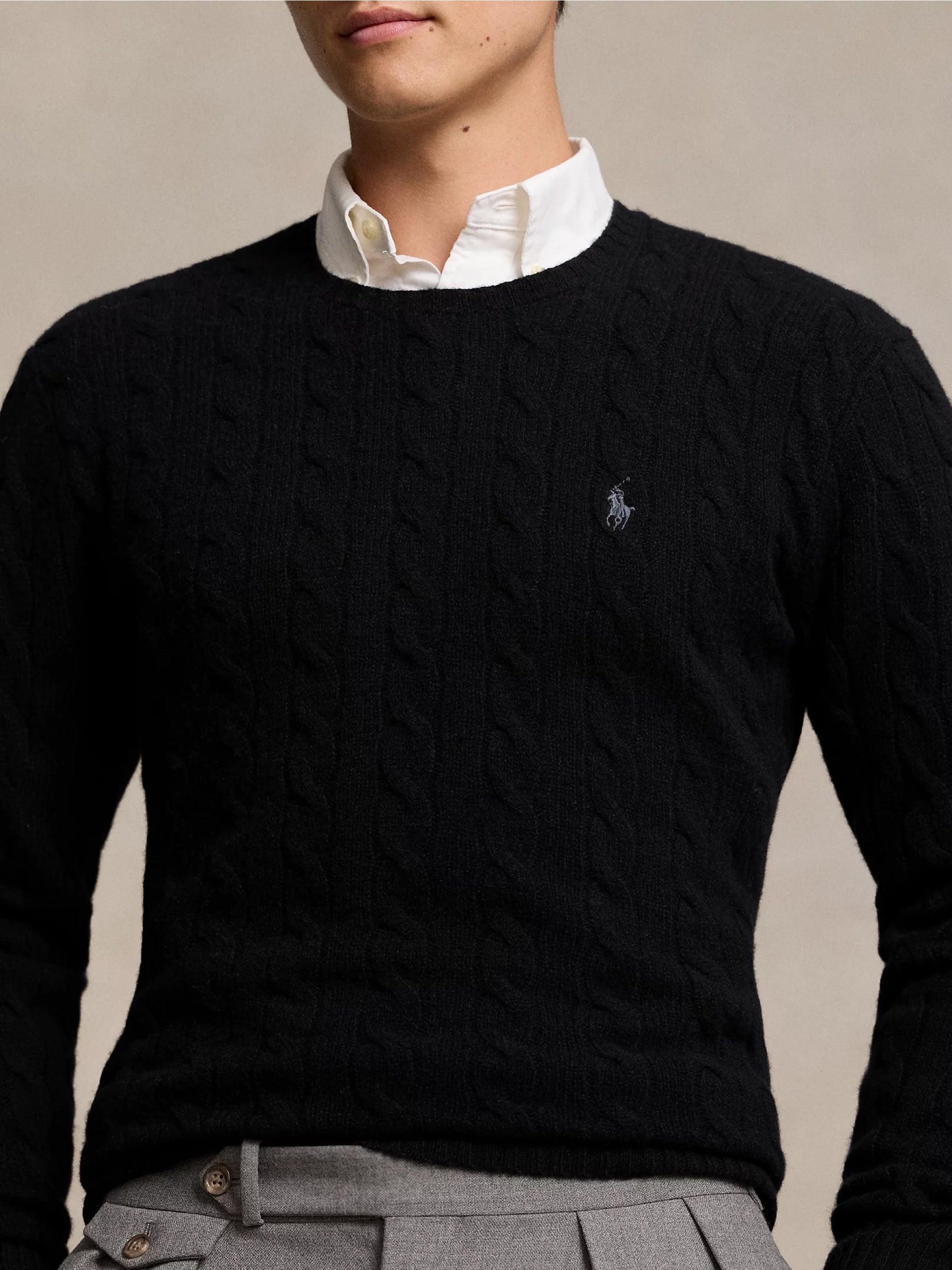 Black Cable Knit Wool and Cashmere Sweater