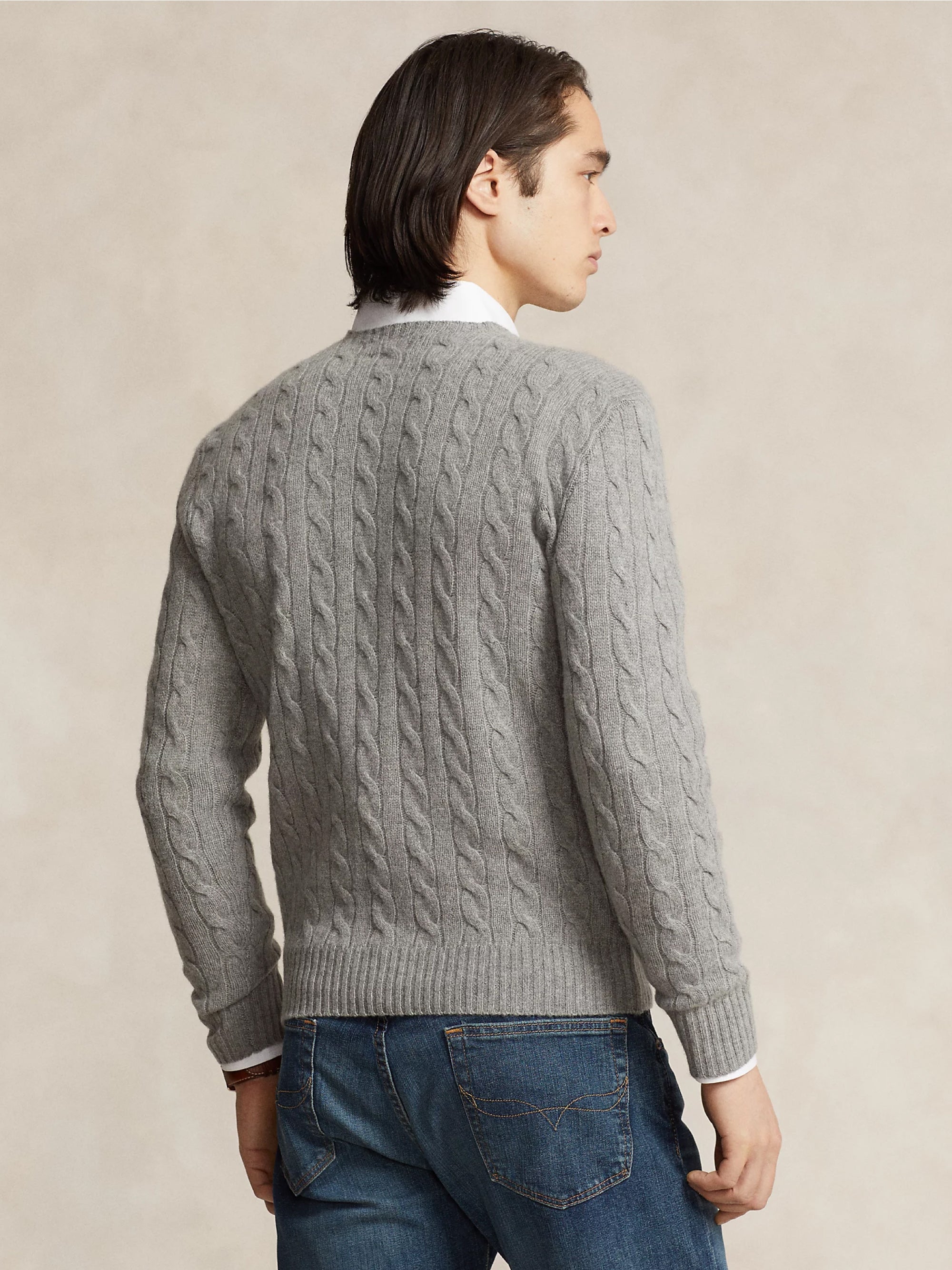 Maglia in Lana e Cashmere a Trecce Grigio