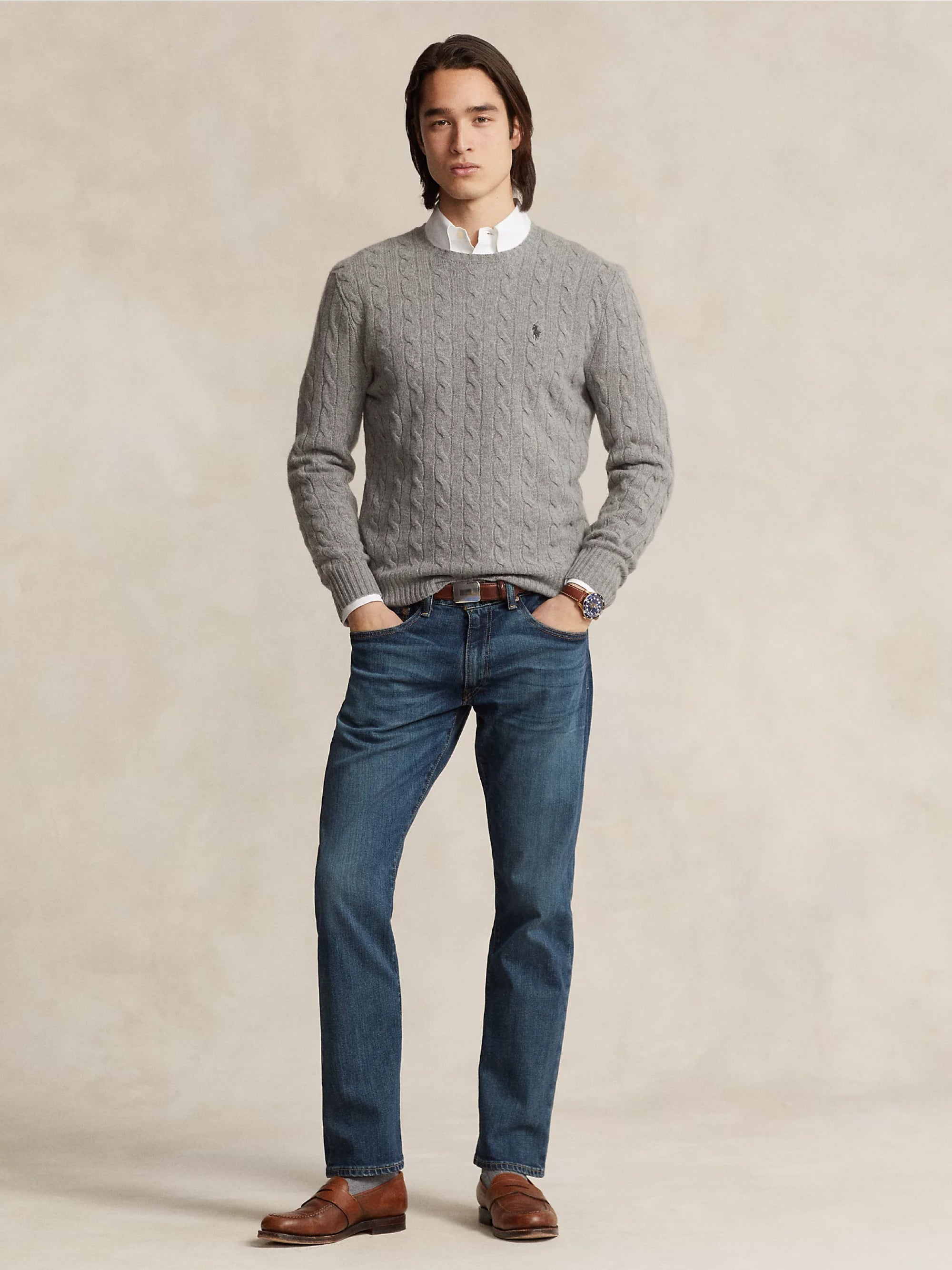 Gray Wool and Cashmere Cable Sweater