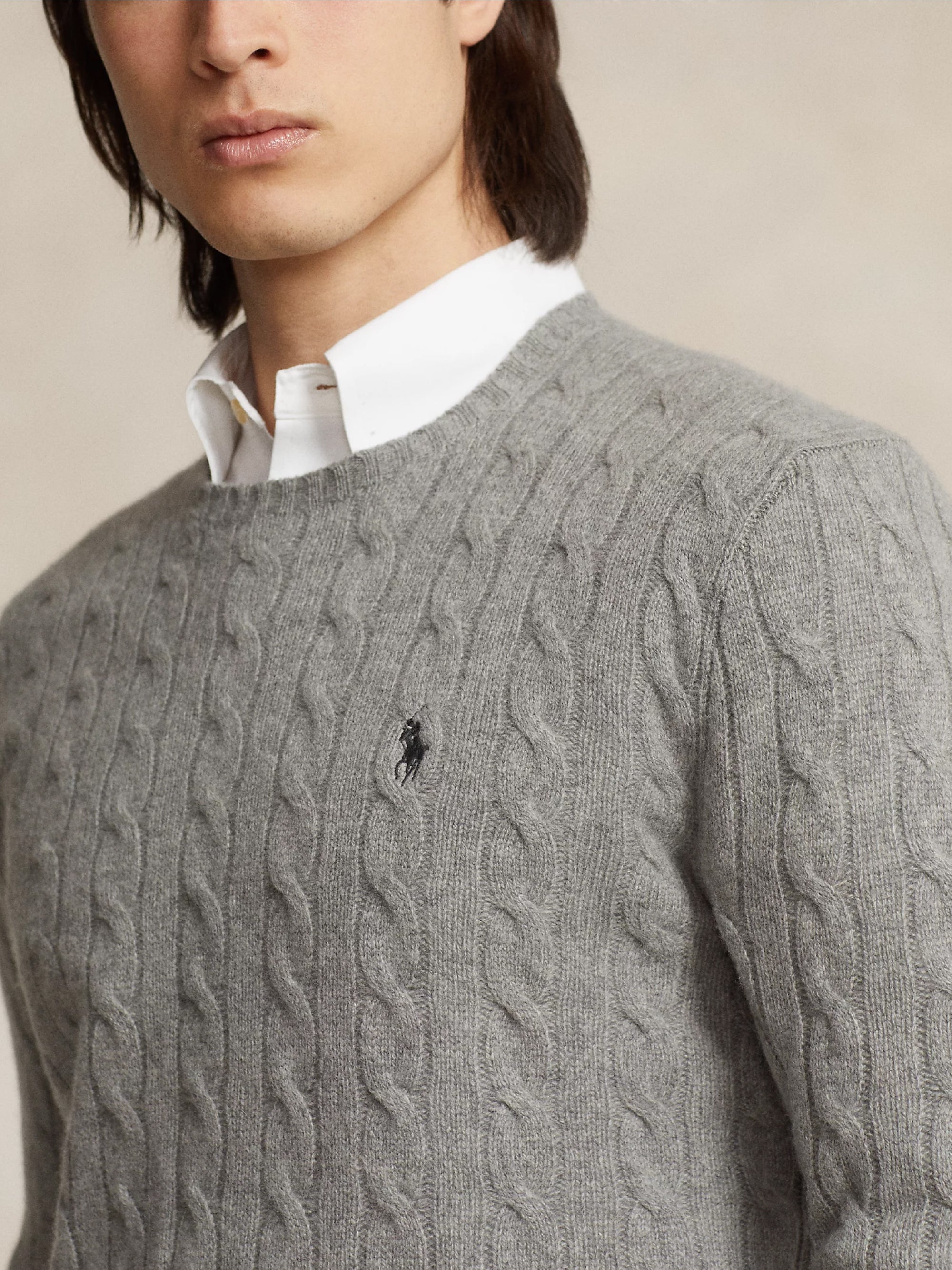 Gray Wool and Cashmere Cable Sweater