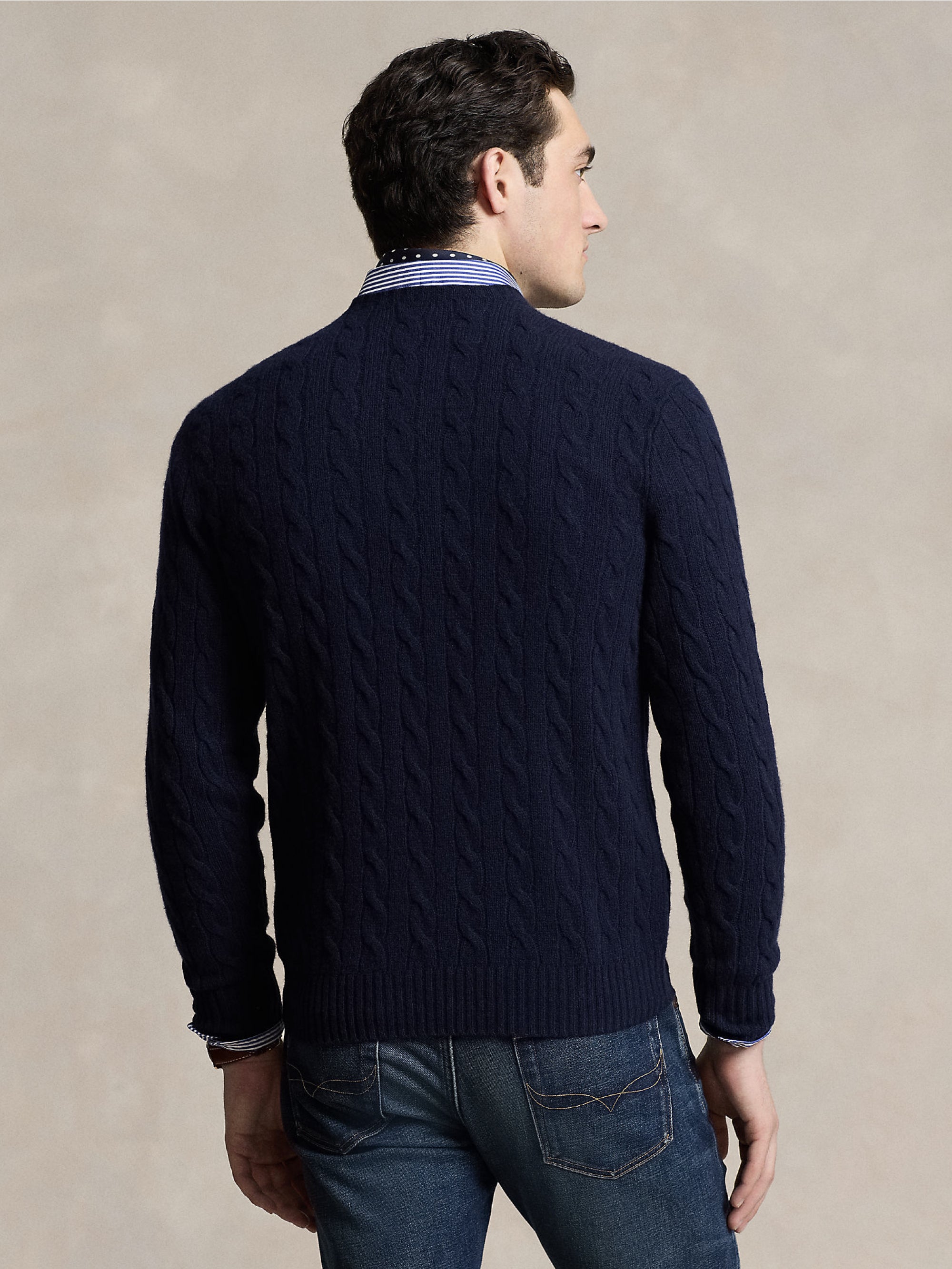 Maglia in Misto Cashmere a Trecce Blu