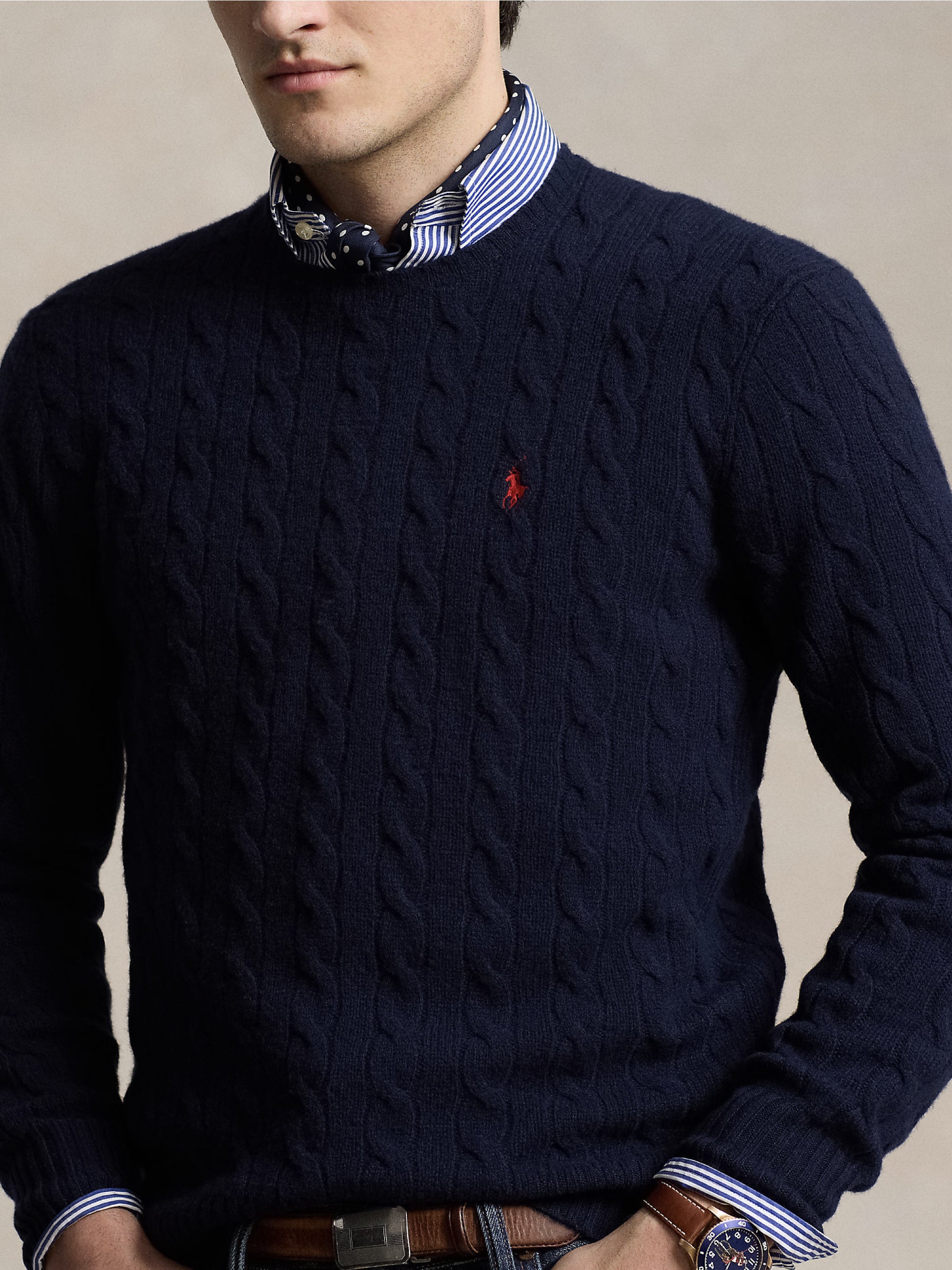 Maglia in Misto Cashmere a Trecce Blu