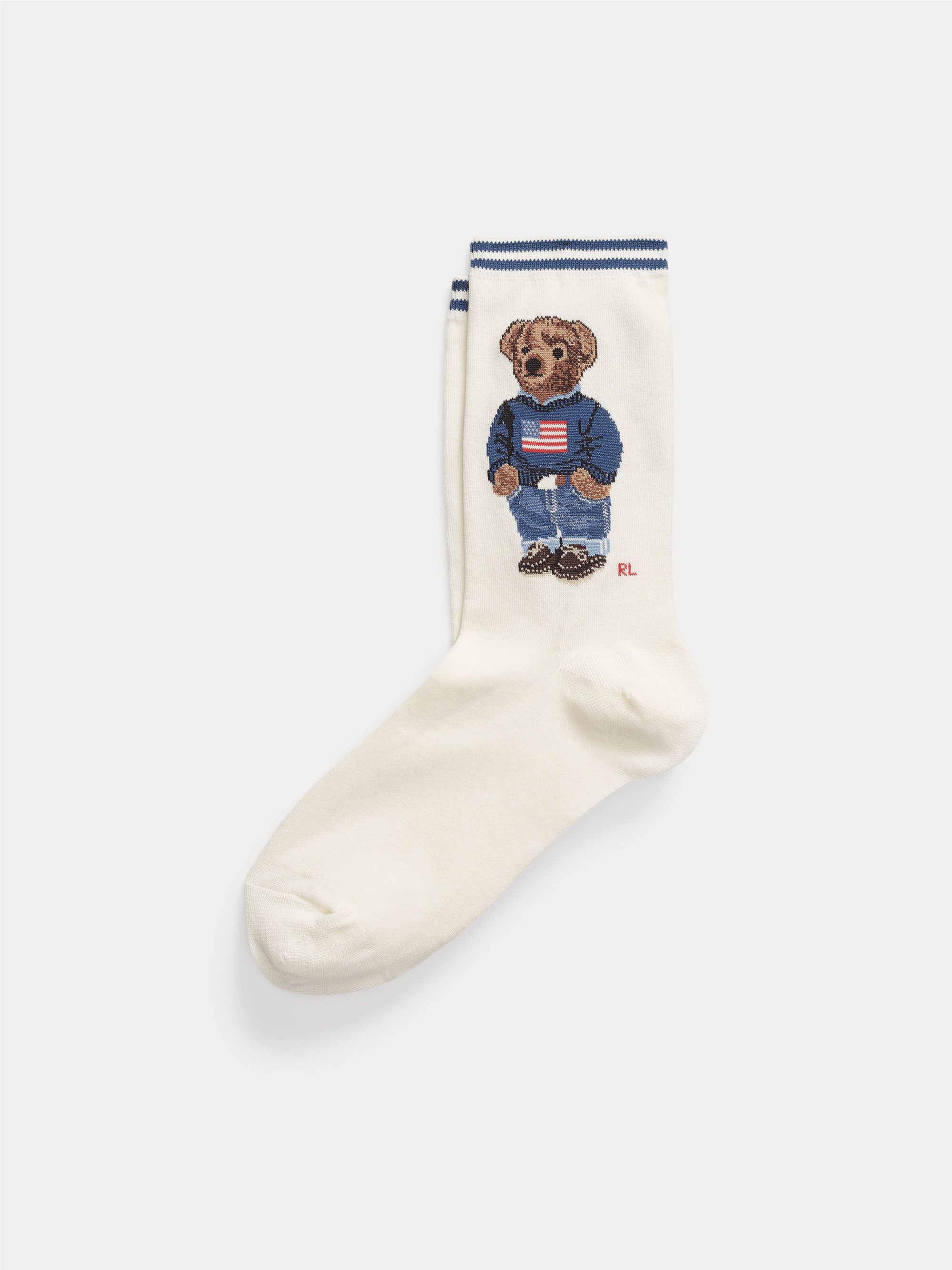 RALPH LAUREN-Calze con Ricamo Polo Bear Avorio-TRYME Shop