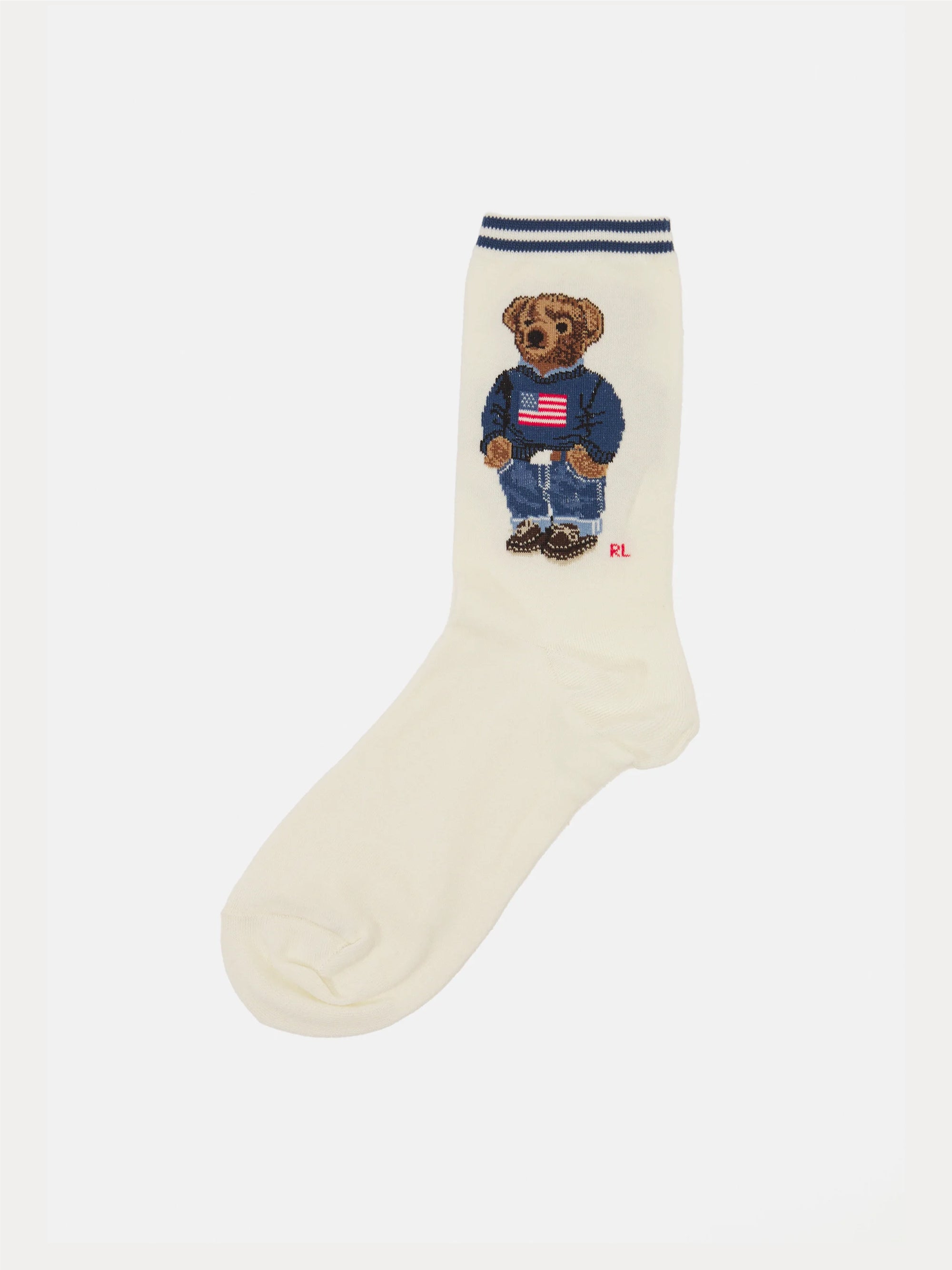 Polo Bear Ivory Embroidered Socks