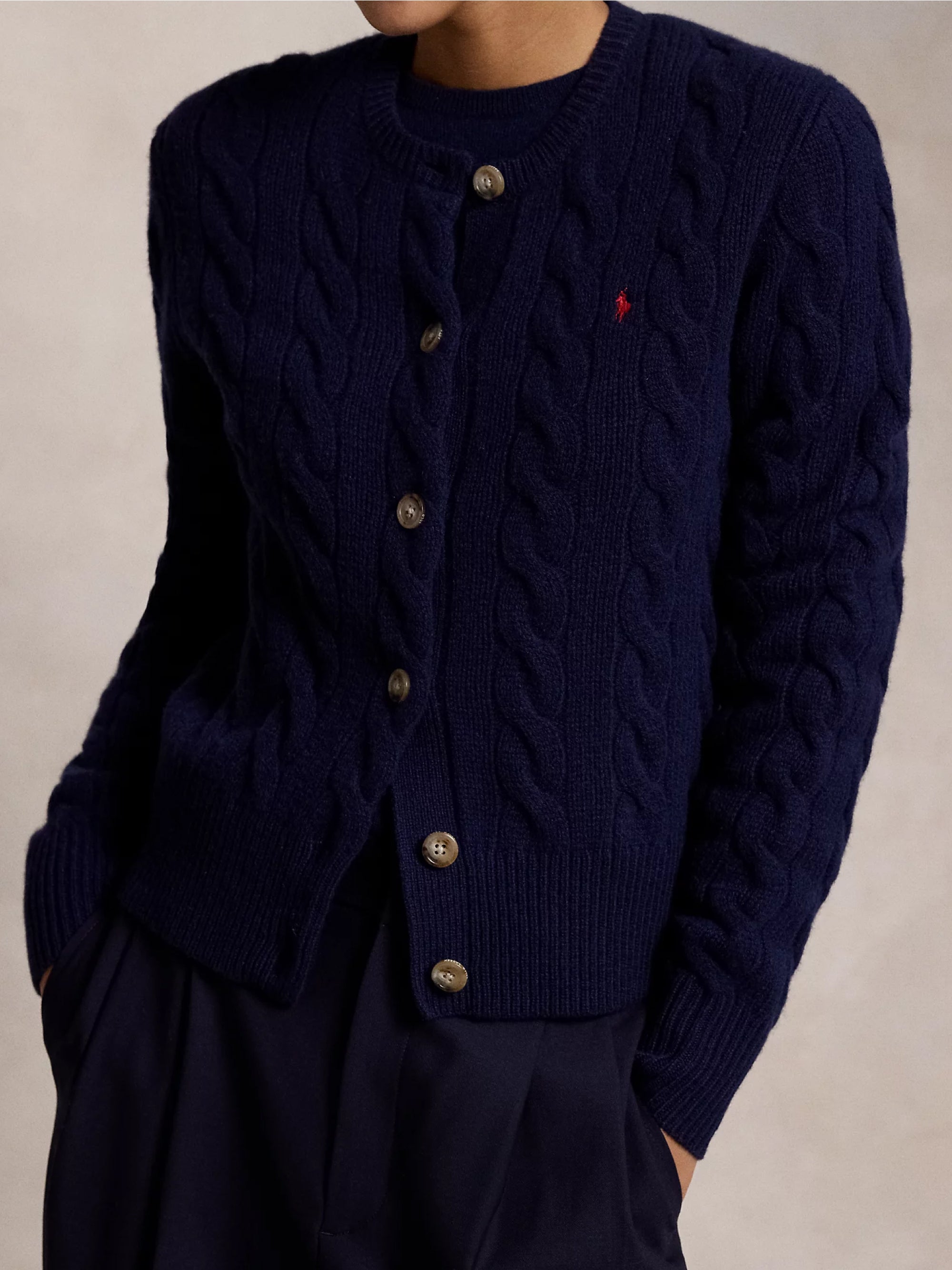 Cardigan mit Zopfstrick aus Mischcashmere in Blau