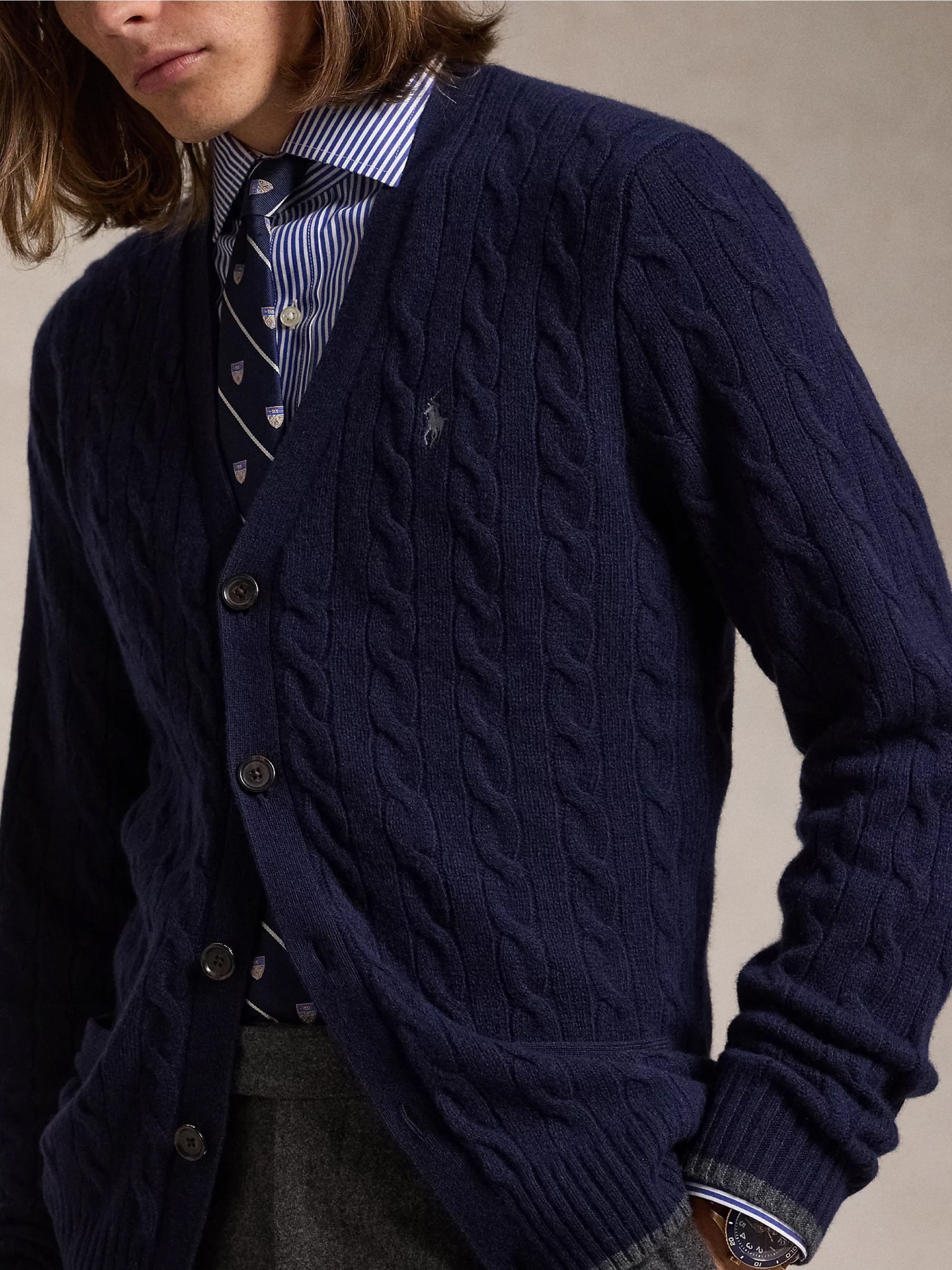 Cardigan in Lana e Cashmere a Trecce Blu