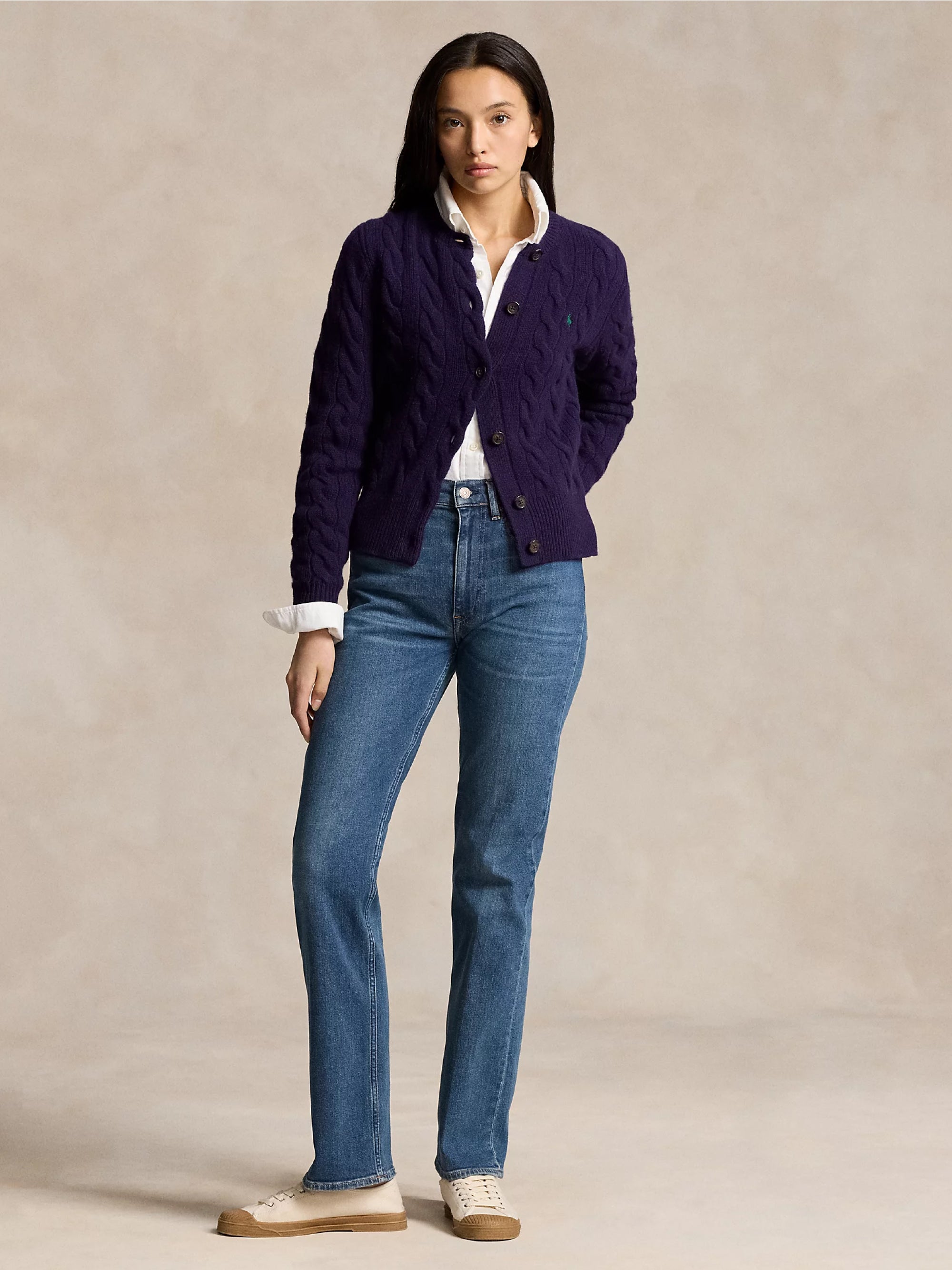 Purple Cashmere Blend Cable Cardigan