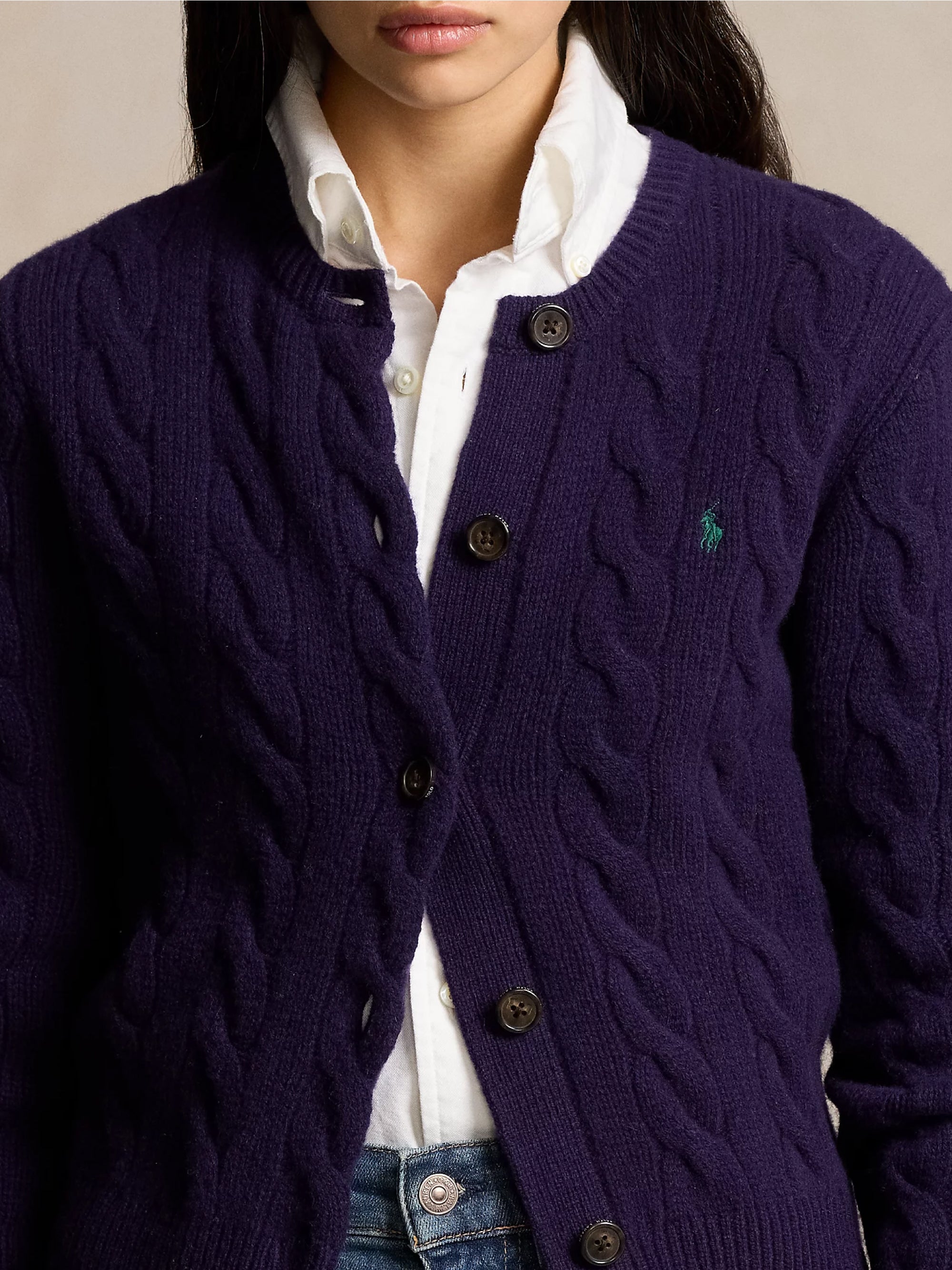 Purple Cashmere Blend Cable Cardigan