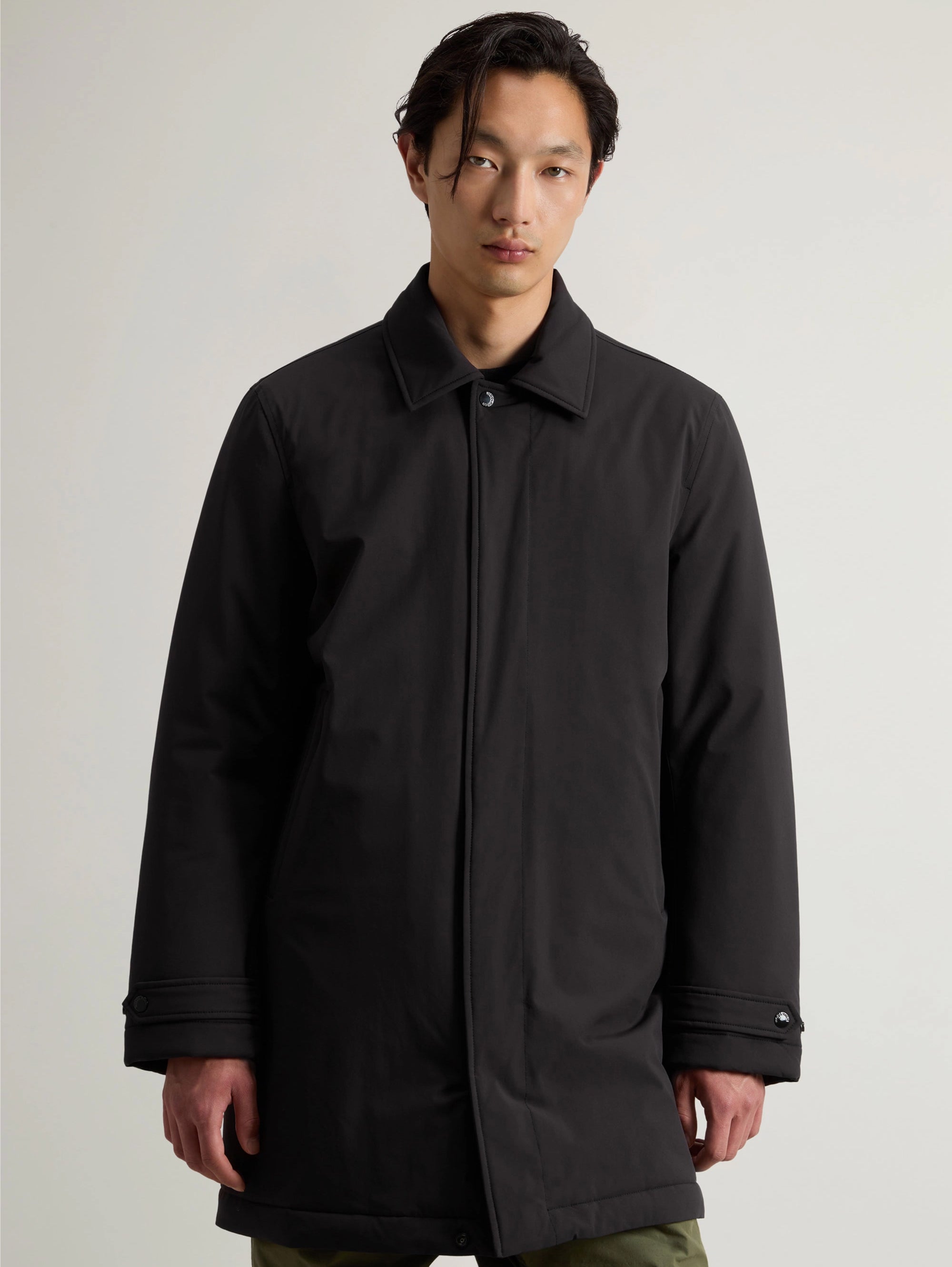 Two in One Overcoat in Black Stretch Fabric