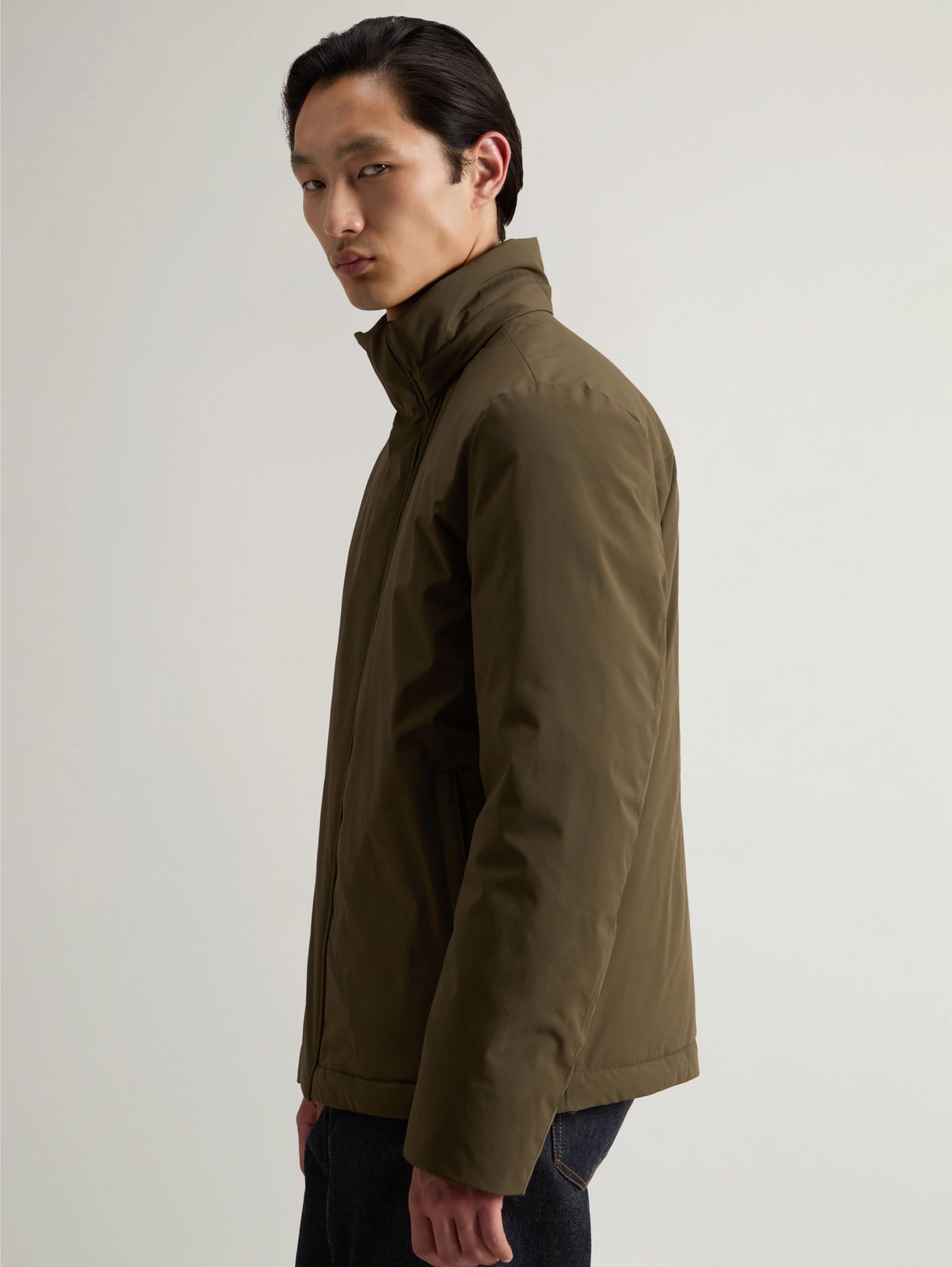 Short Parka in Stretch Fabric Green