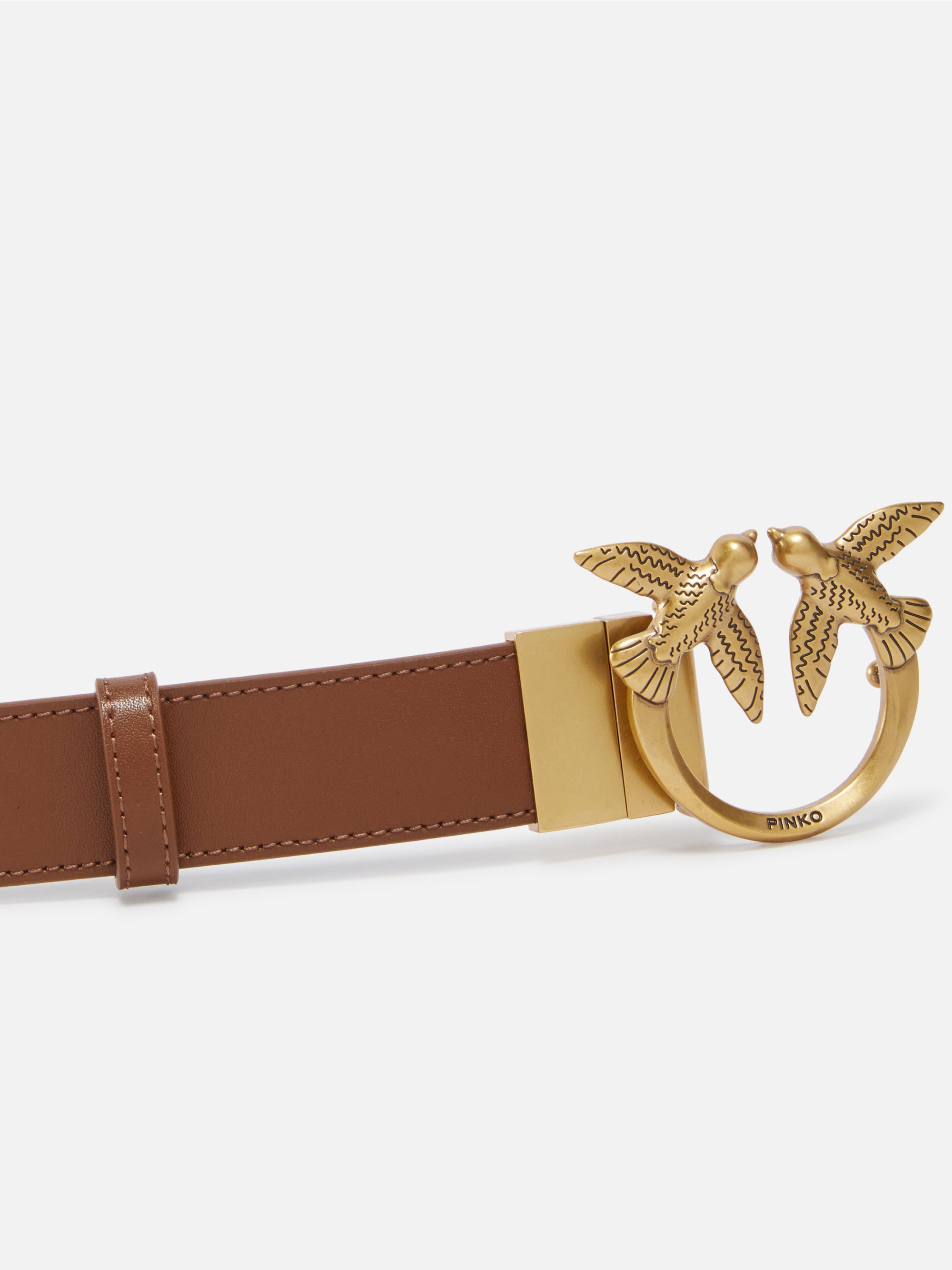 Leather Belt with Brown/Gold Buckle