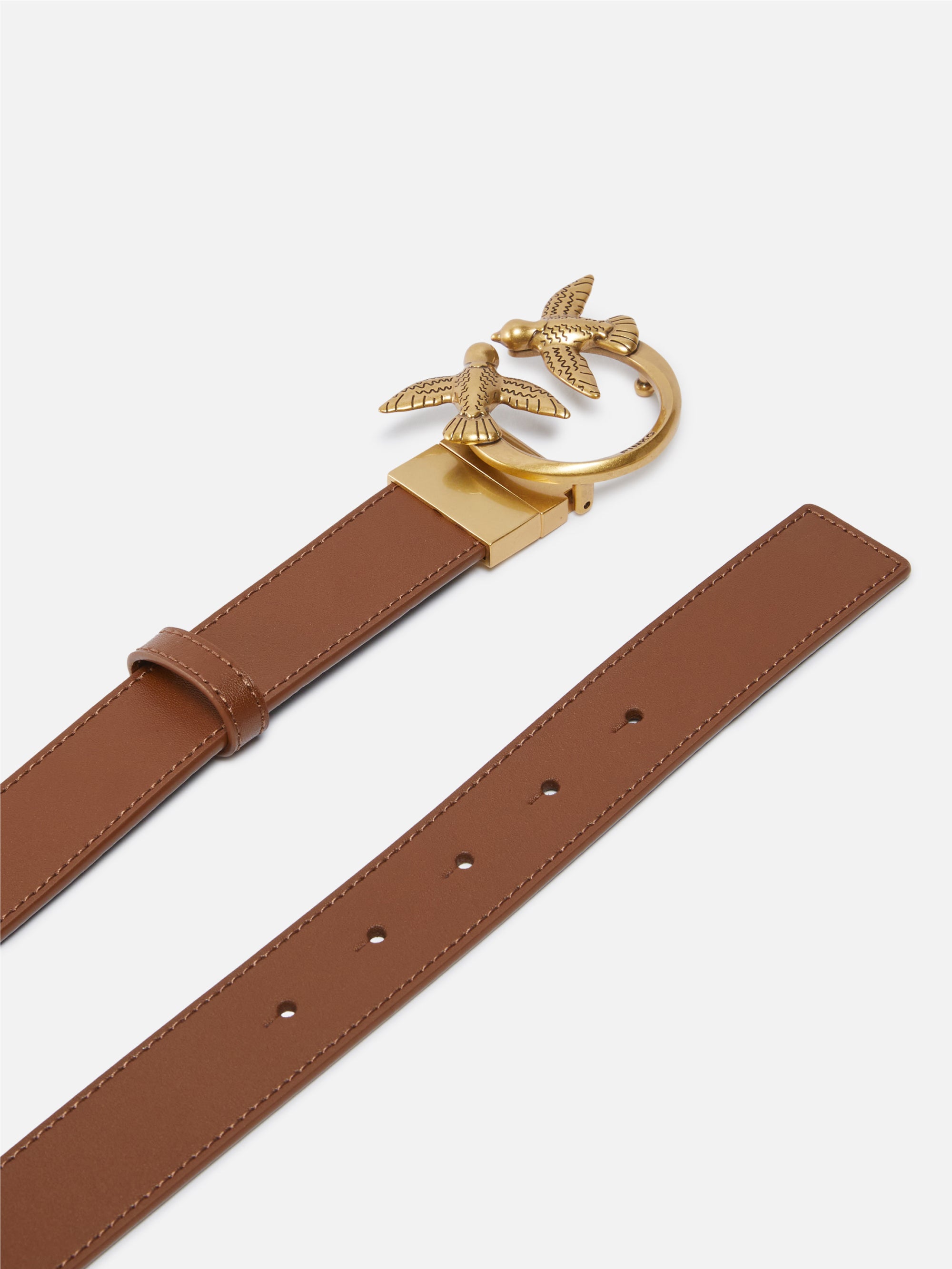 Leather Belt with Brown/Gold Buckle