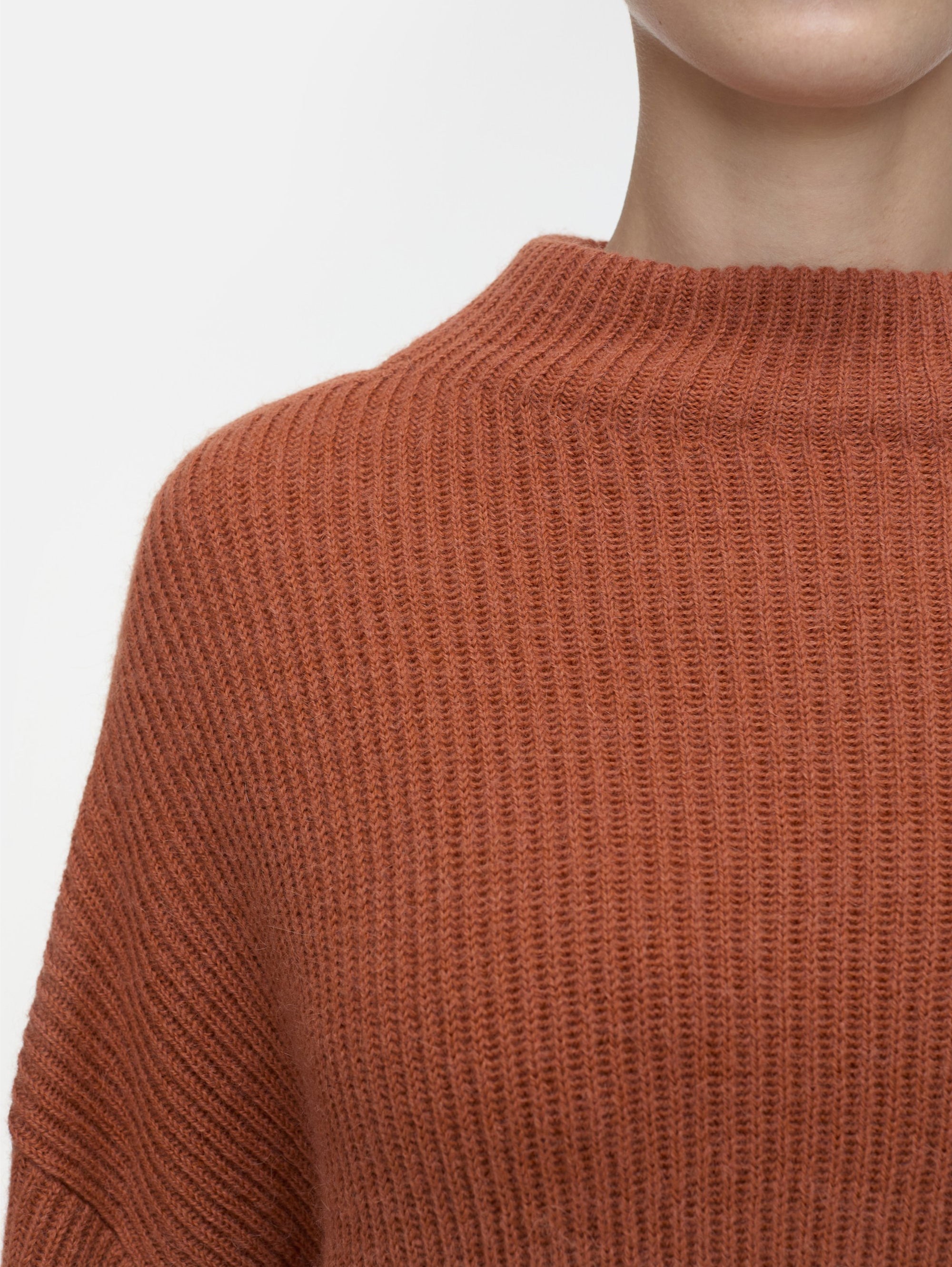 Brown Alpaca Blend High Neck Sweater