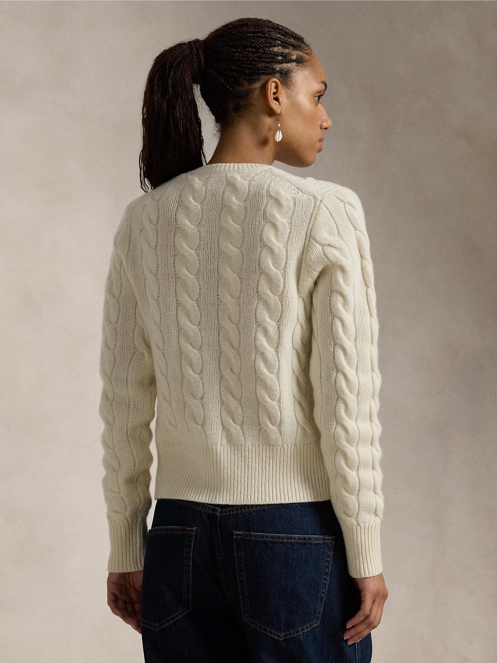 Cable Cardigan in Cream Cashmere Blend