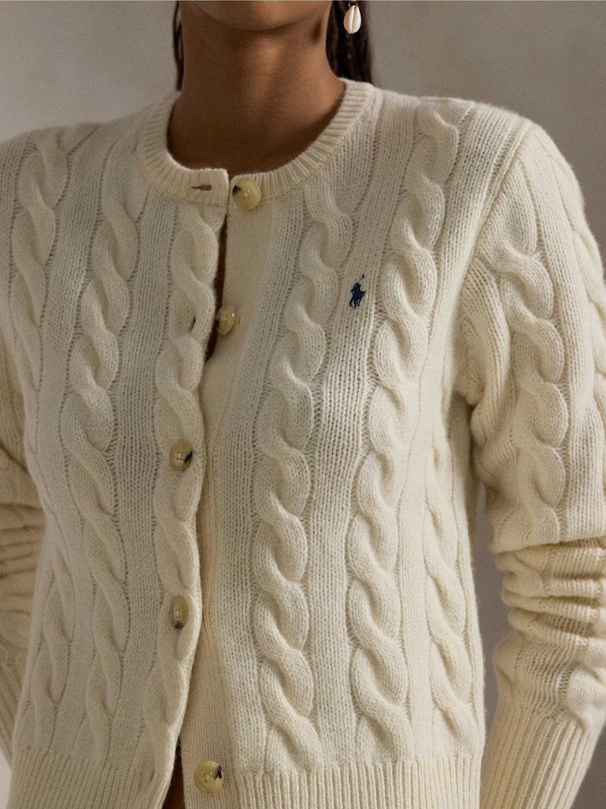 Cable Cardigan in Cream Cashmere Blend