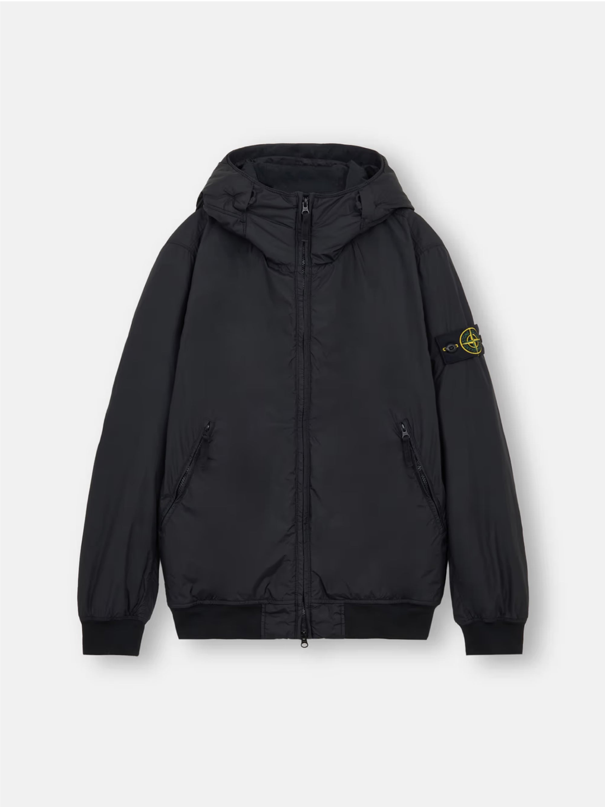 STONE ISLAND-Giacca con Cappuccio in Nylon Crinkle Nero-TRYME Shop