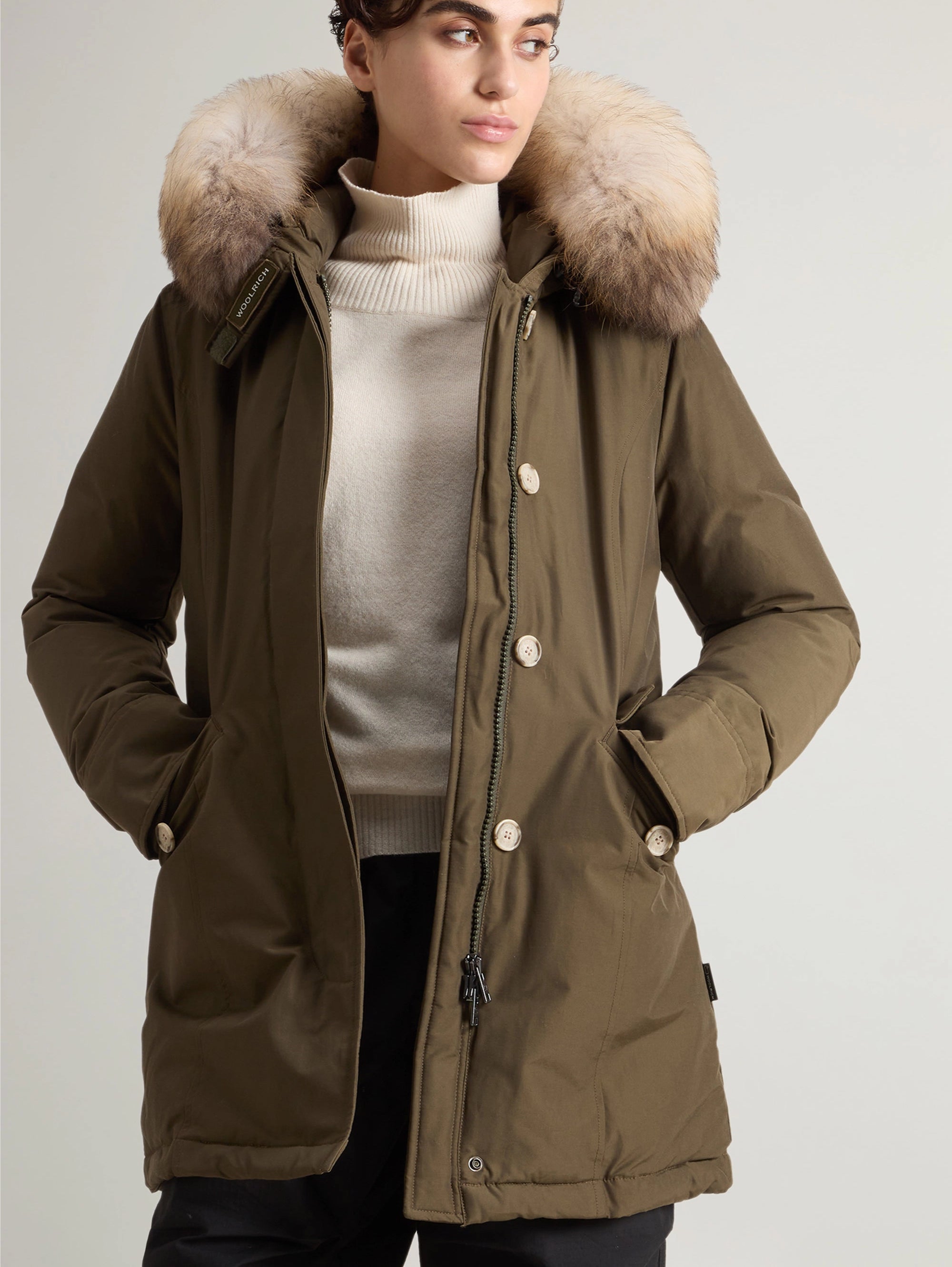 Parka Arctic con Cappuccio in Raccoon Verde