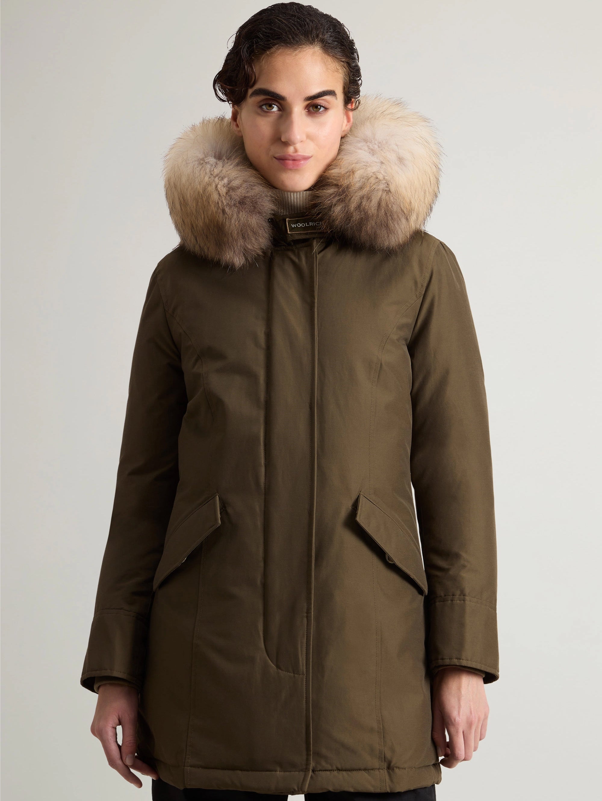 WOOLRICH-Parka Arctic con Cappuccio in Raccoon Verde-TRYME Shop