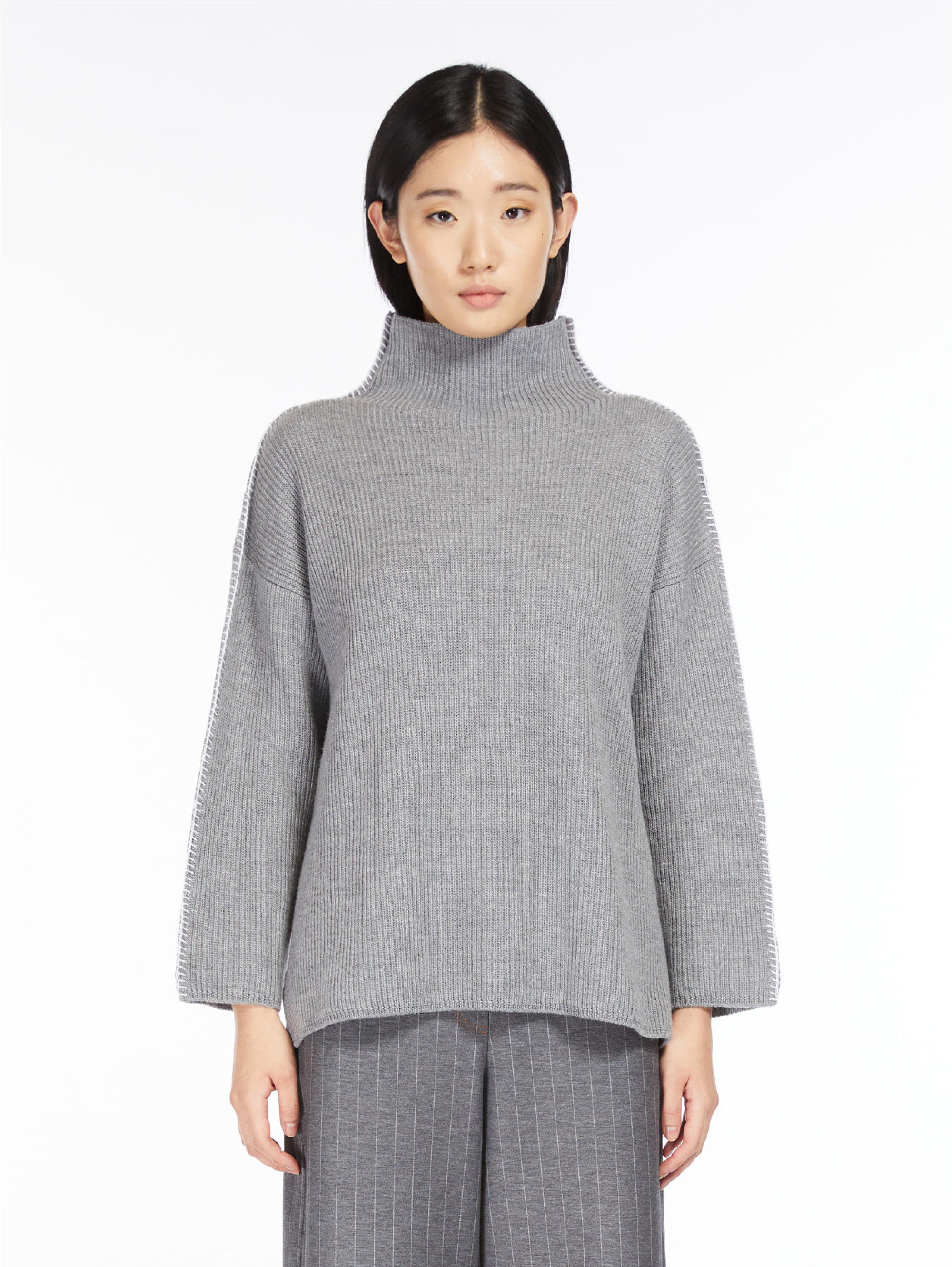 MAX MARA LEISURE-Maglia in Lana con Collo a Cratere Grigio-TRYME Shop