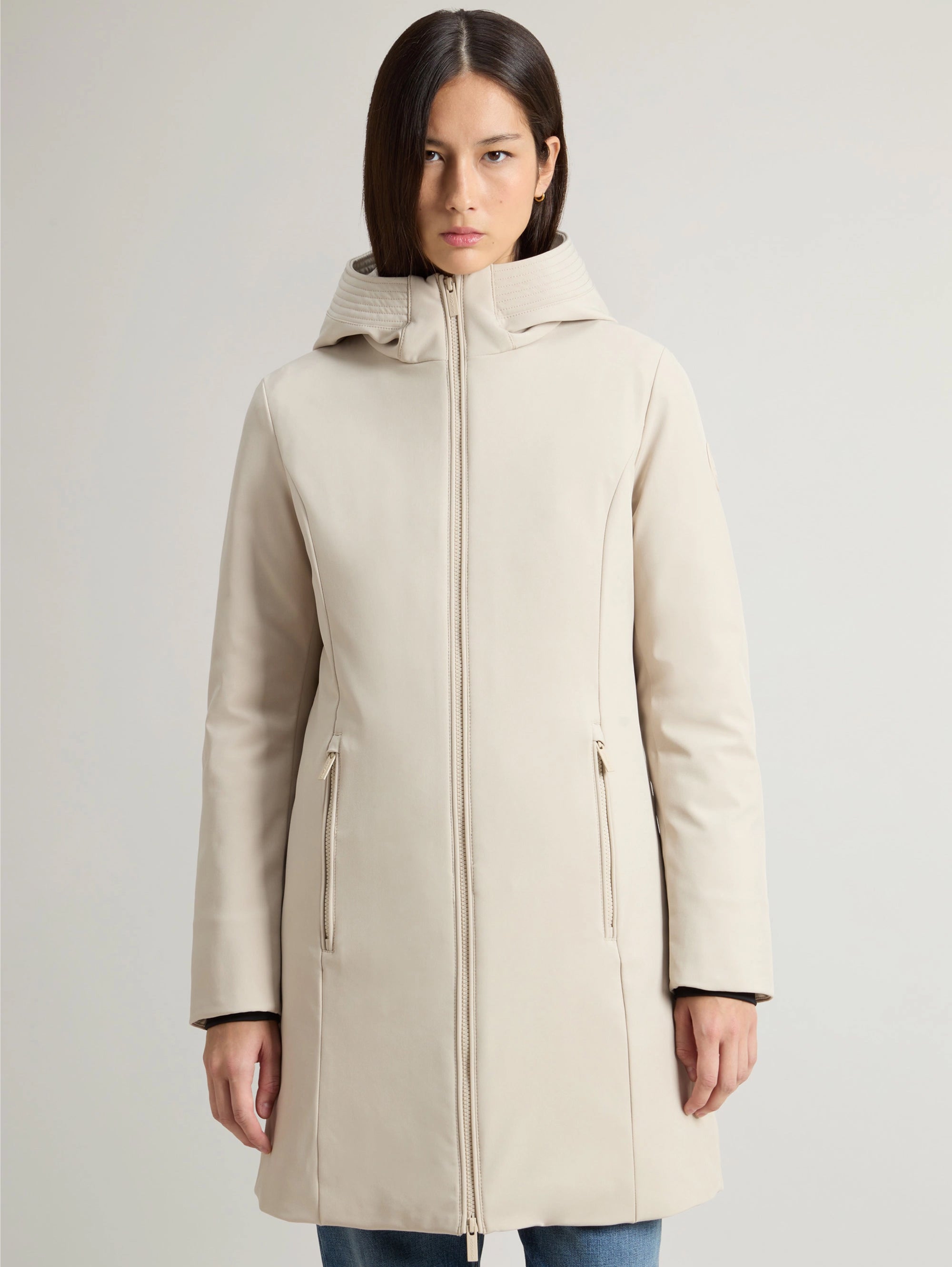 WOOLRICH-Parka Anti Vento con Cappuccio Firth Beige-TRYME Shop