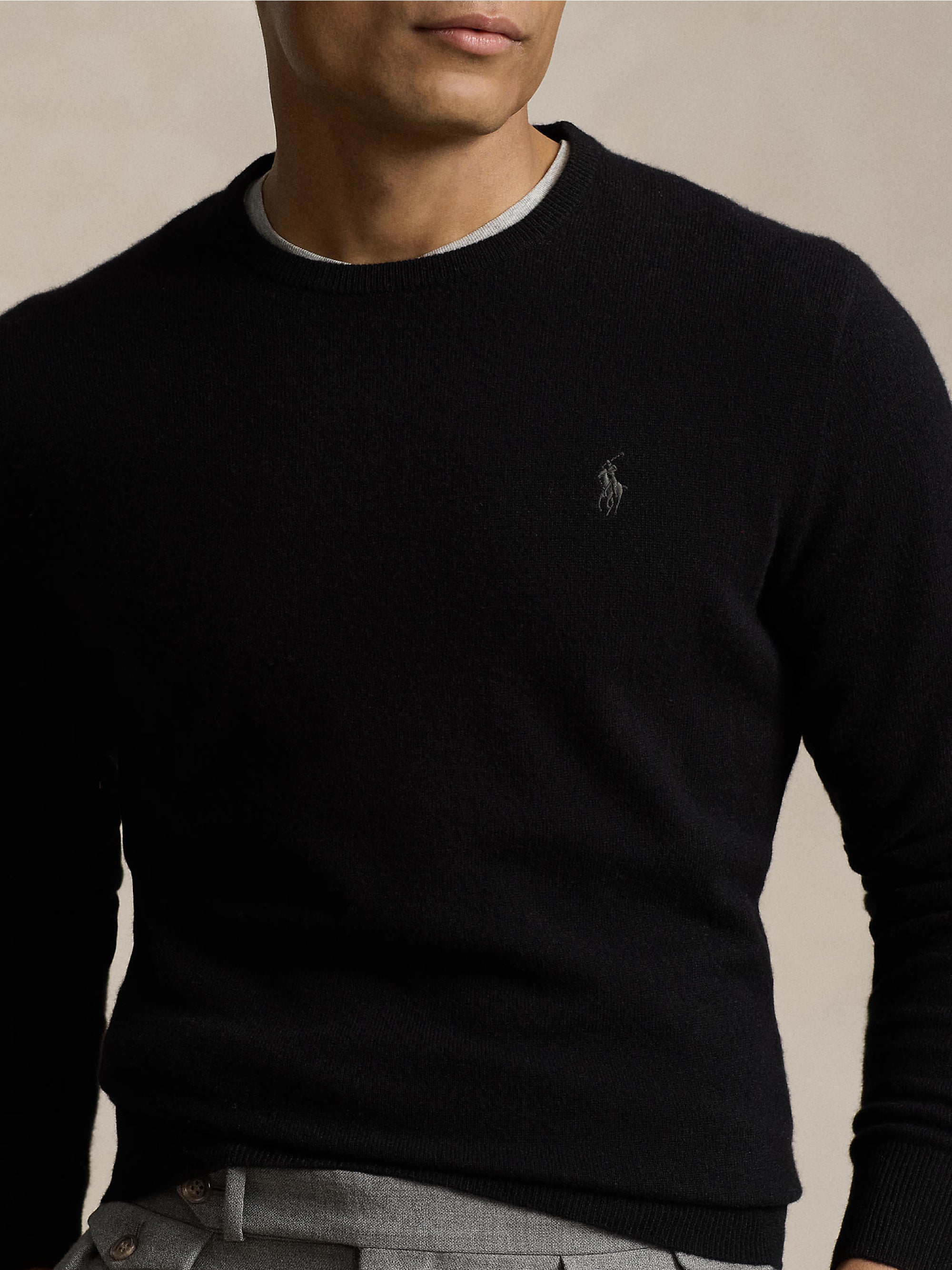 Black Wool Crew Neck Sweater