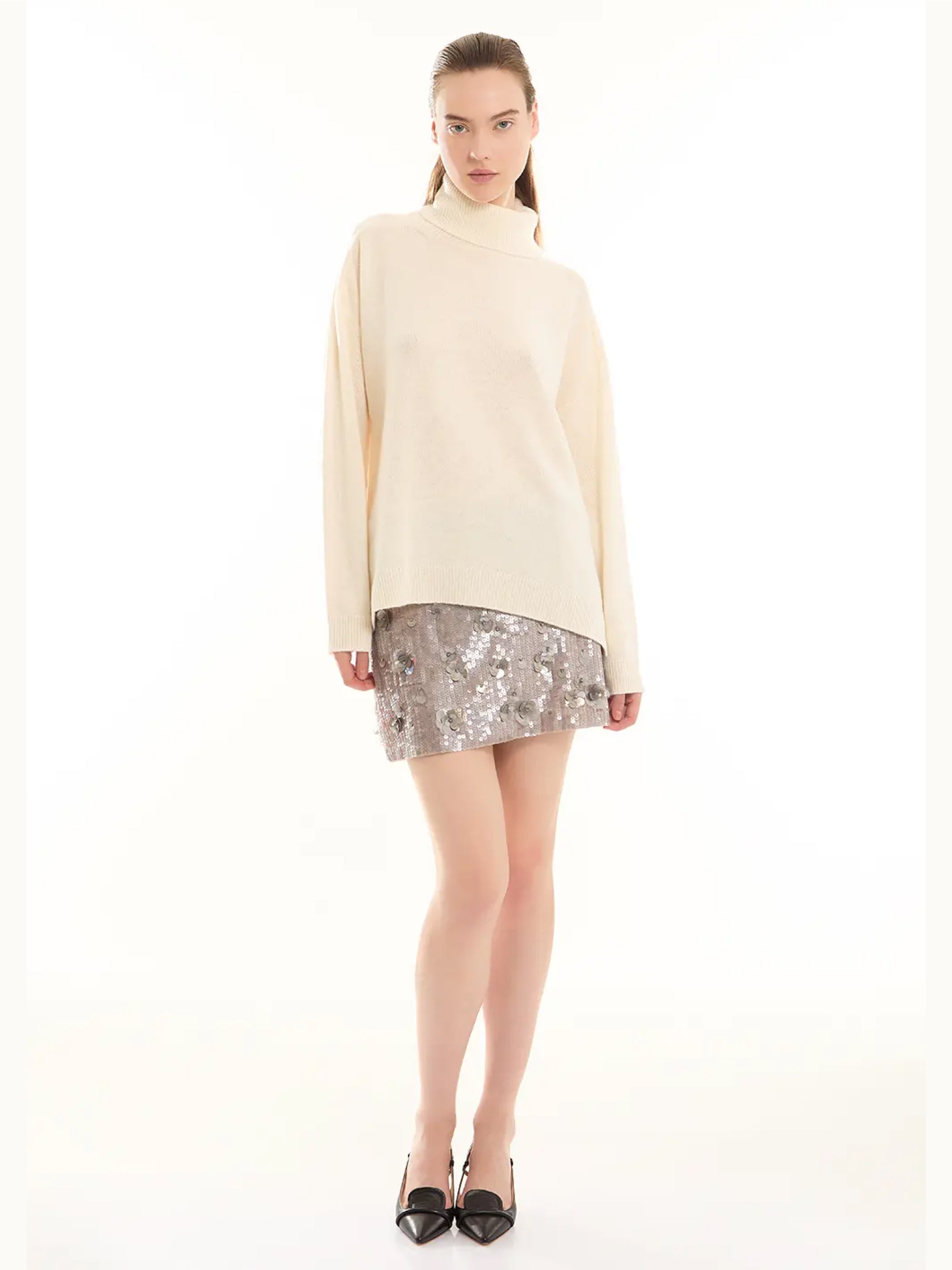 P.A.R.O.S.H.-Maglia Collo Alto in Lana Panna-TRYME Shop