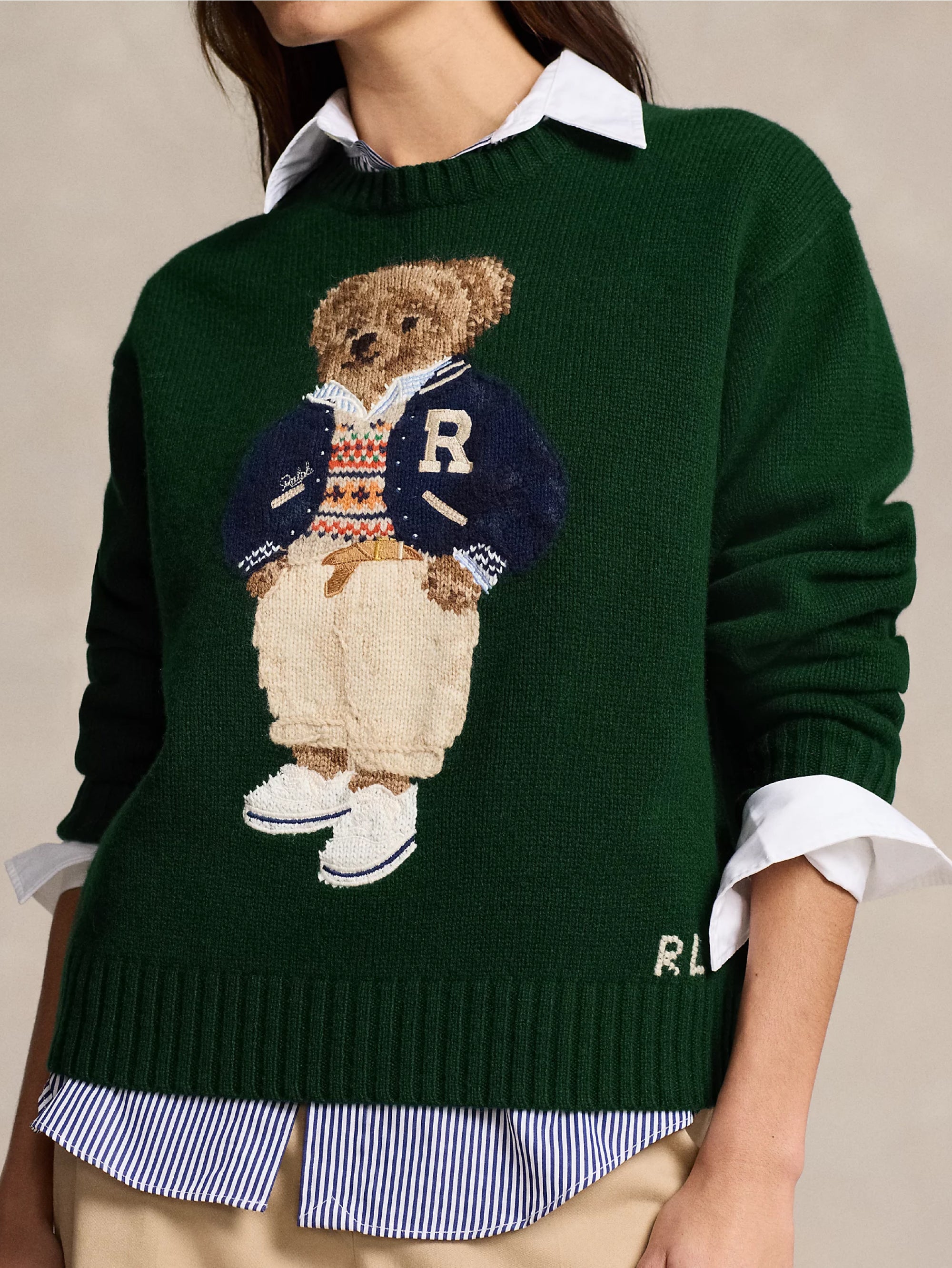 Polo Bear sweater in green wool and cashmere