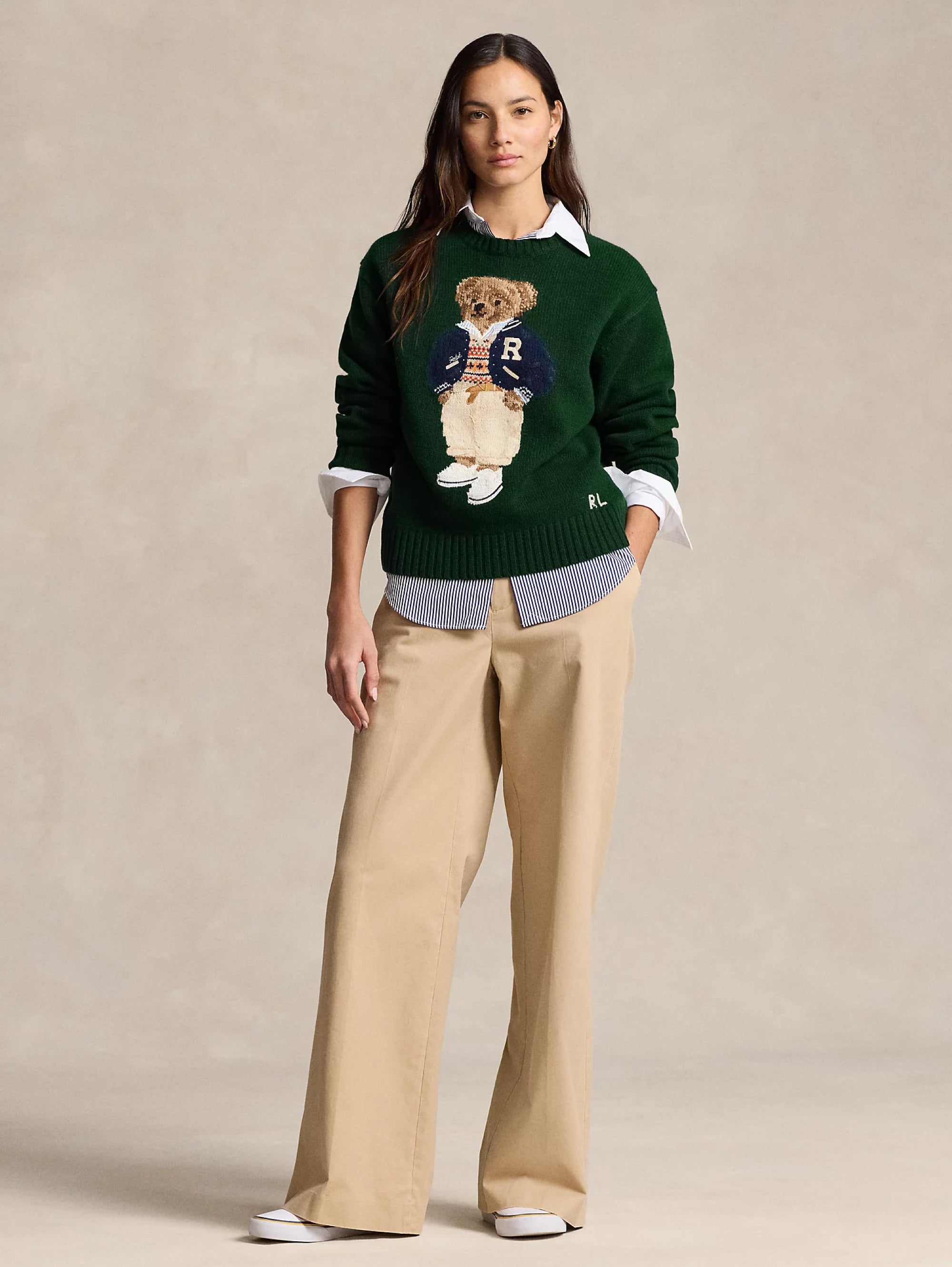 Polo Bear sweater in green wool and cashmere