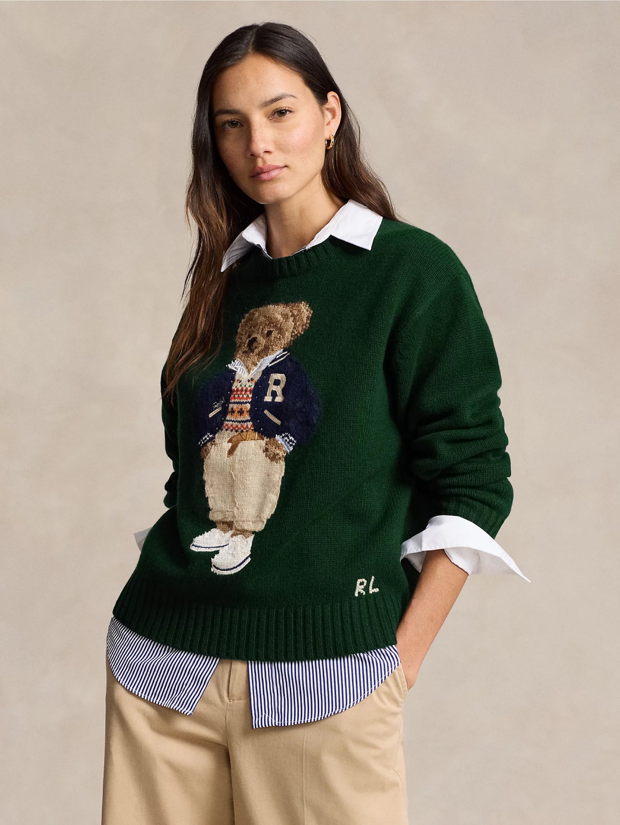 RALPH LAUREN-Maglia Polo Bear in Lana e Cashmere Verde-TRYME Shop