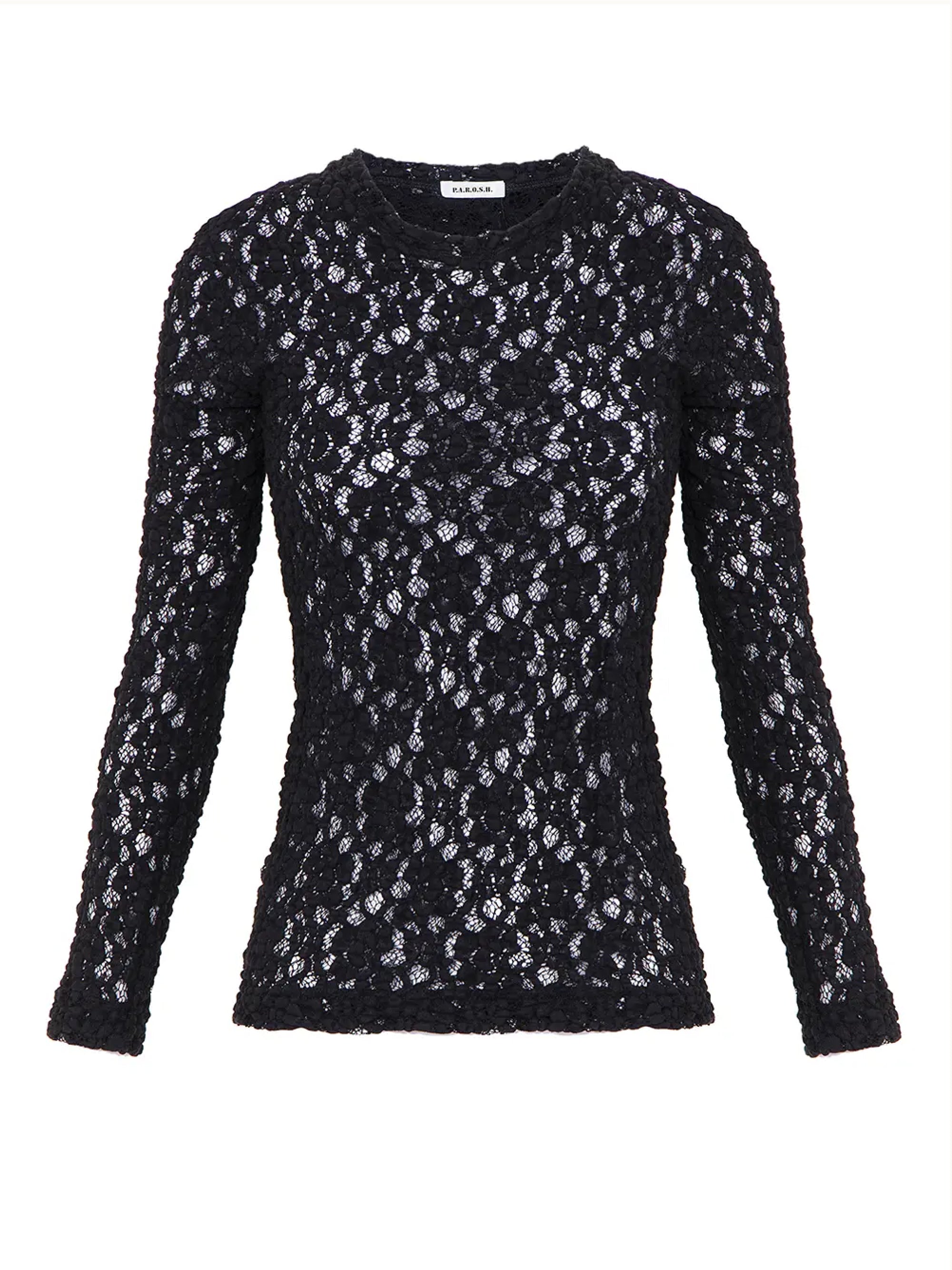 Blusa in Pizzo Girocollo Nero