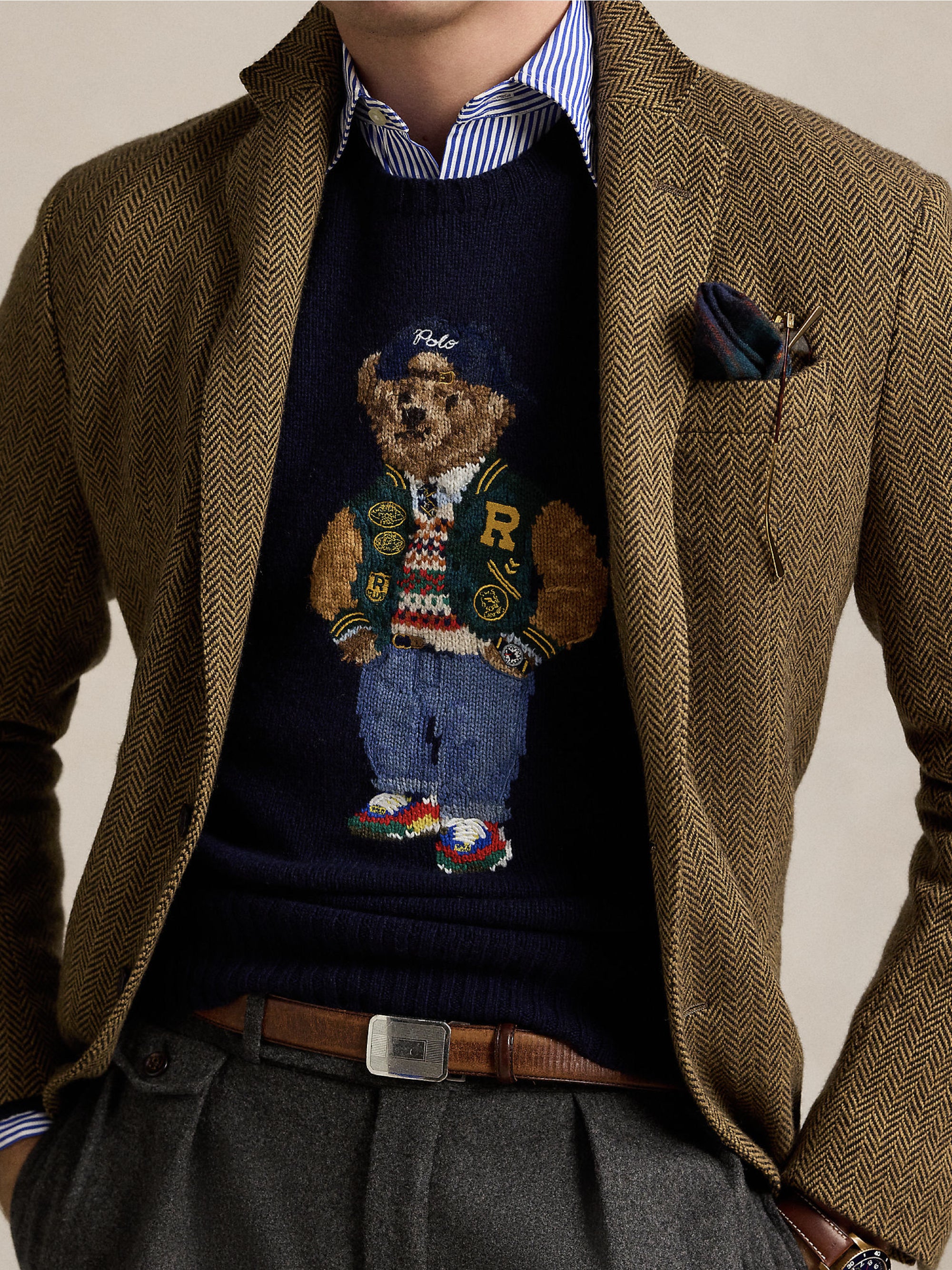 Polo Bear Sweater in Blue Cashmere Blend