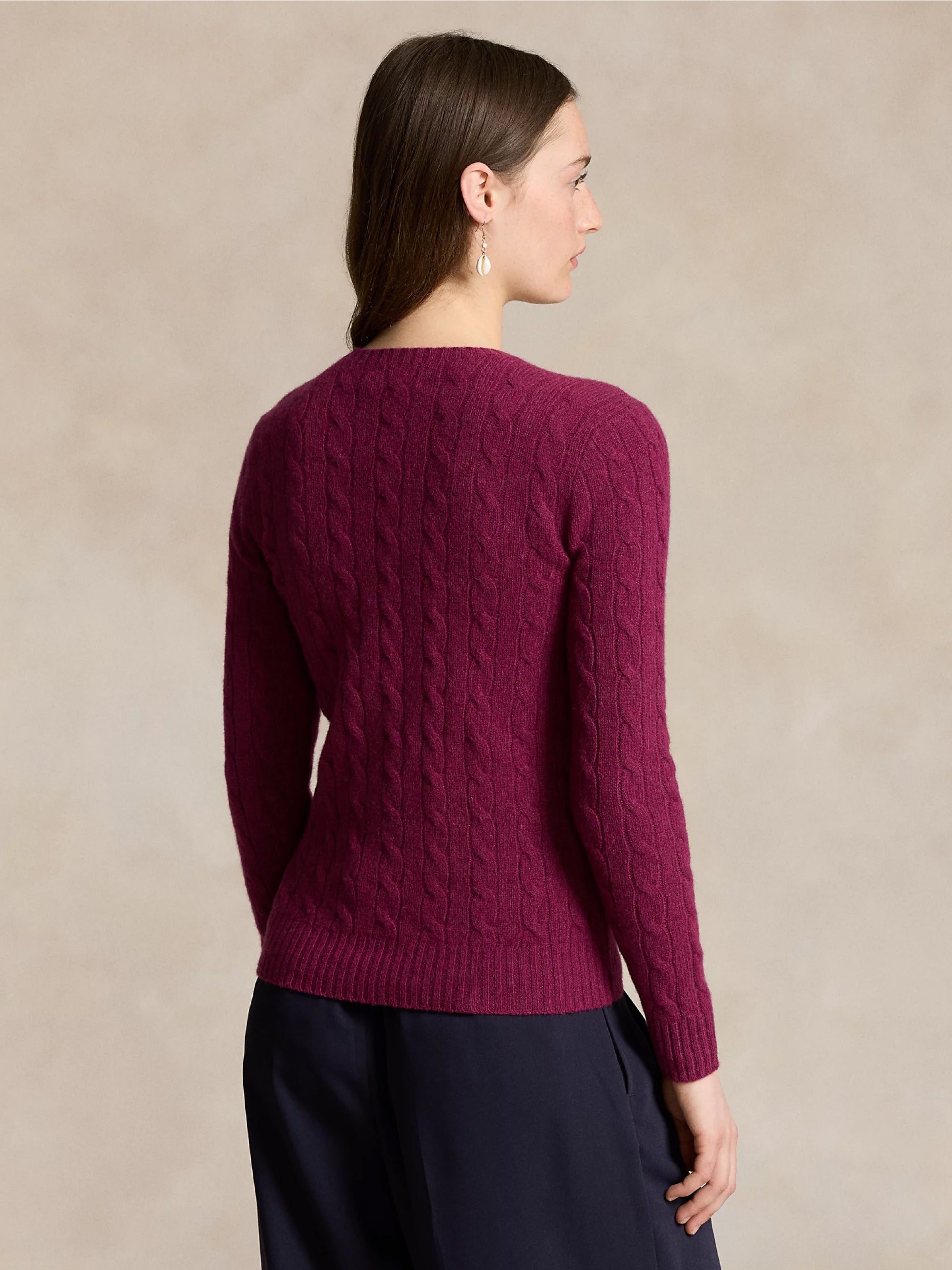 Maglia a Trecce in Misto Cashmere Prugna