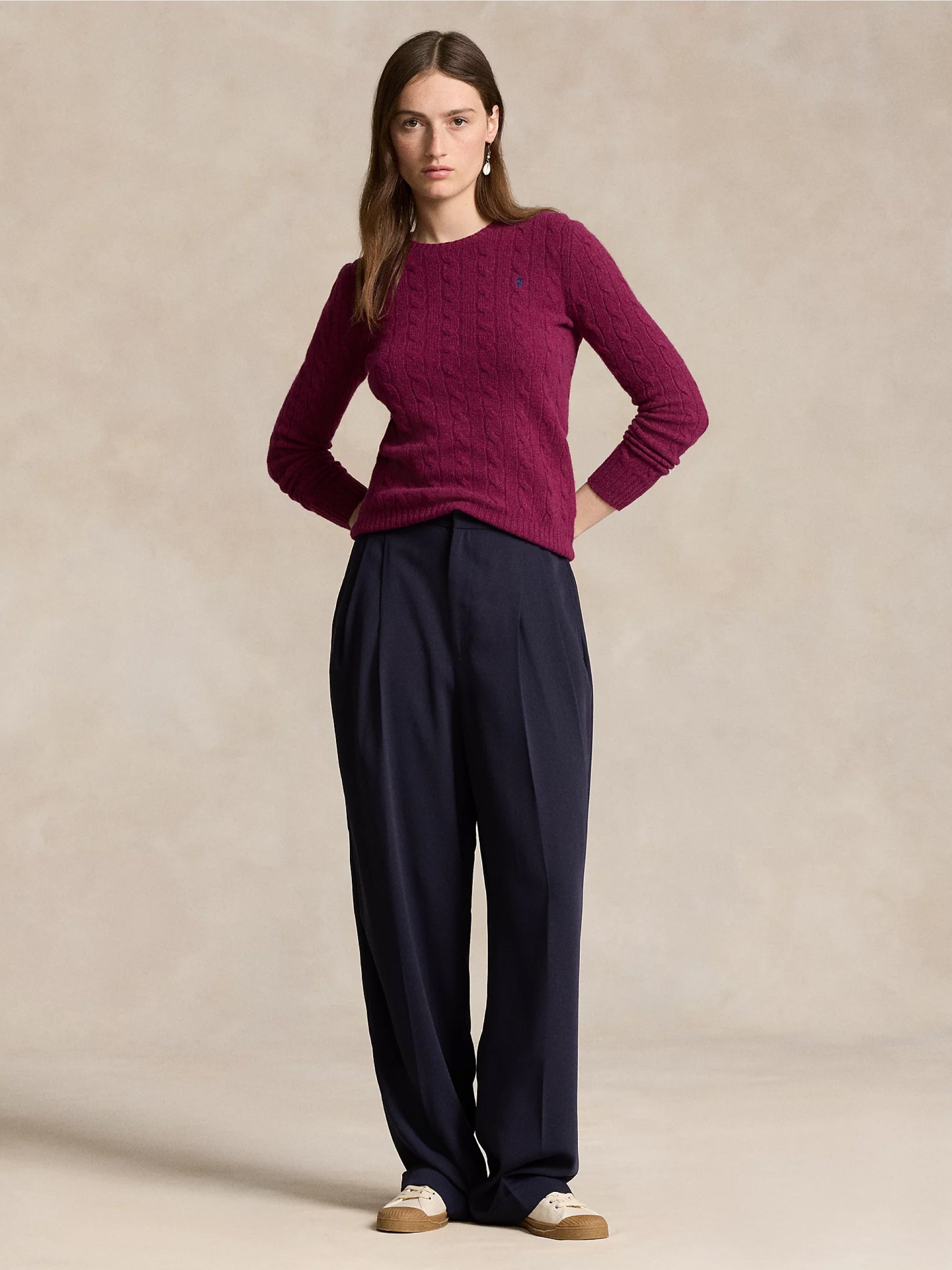 Plum Cashmere Blend Cable Sweater