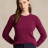 RALPH LAUREN-Maglia a Trecce in Misto Cashmere Prugna-TRYME Shop