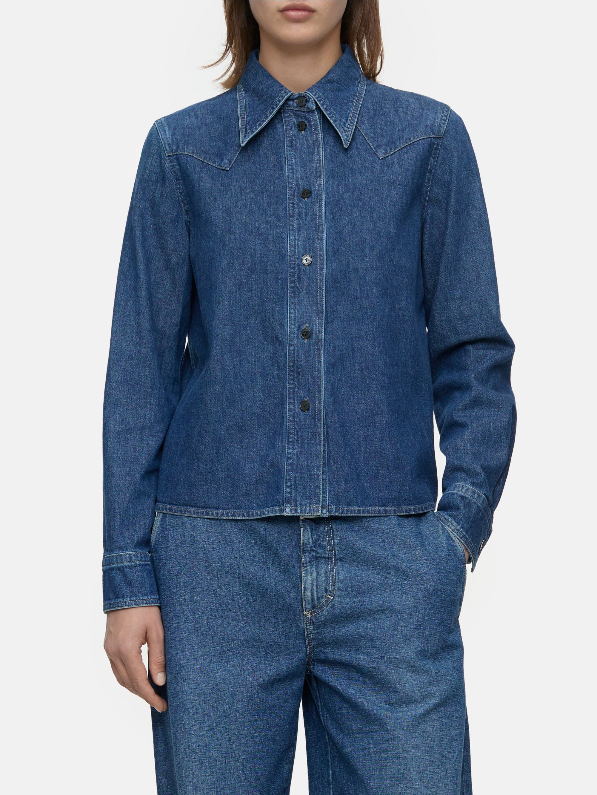 CLOSED Camicia Western in Denim Blu