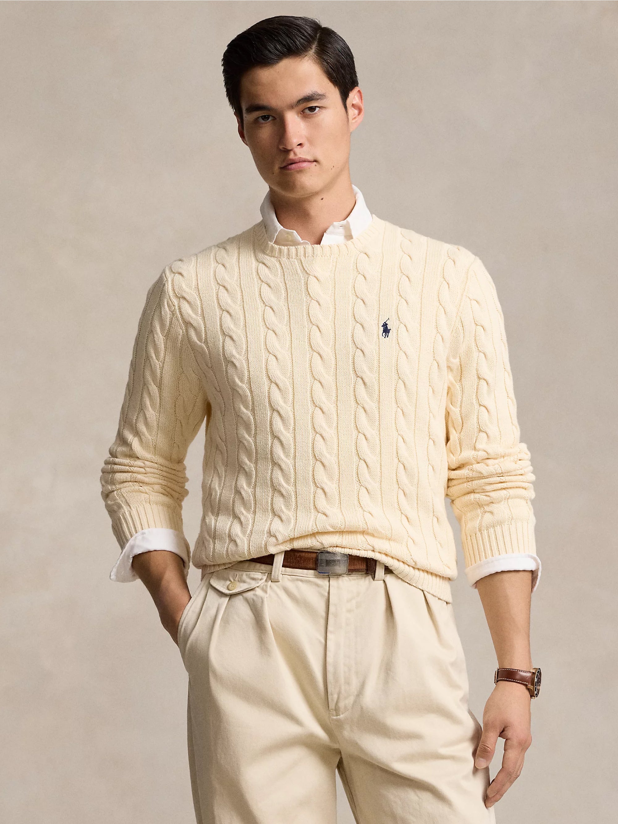 RALPH LAUREN-Maglia in Cotone a Trecce Bianco-TRYME Shop