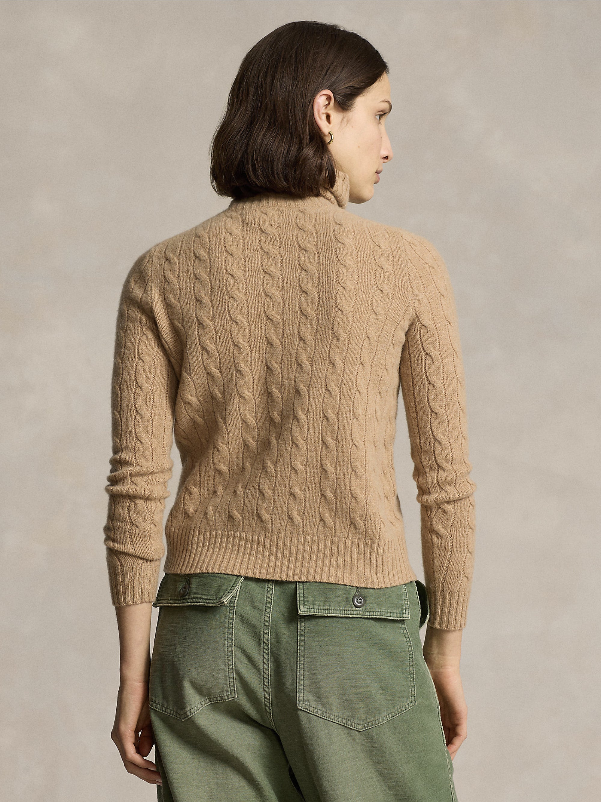 Camel Cable Knit Turtleneck Sweater