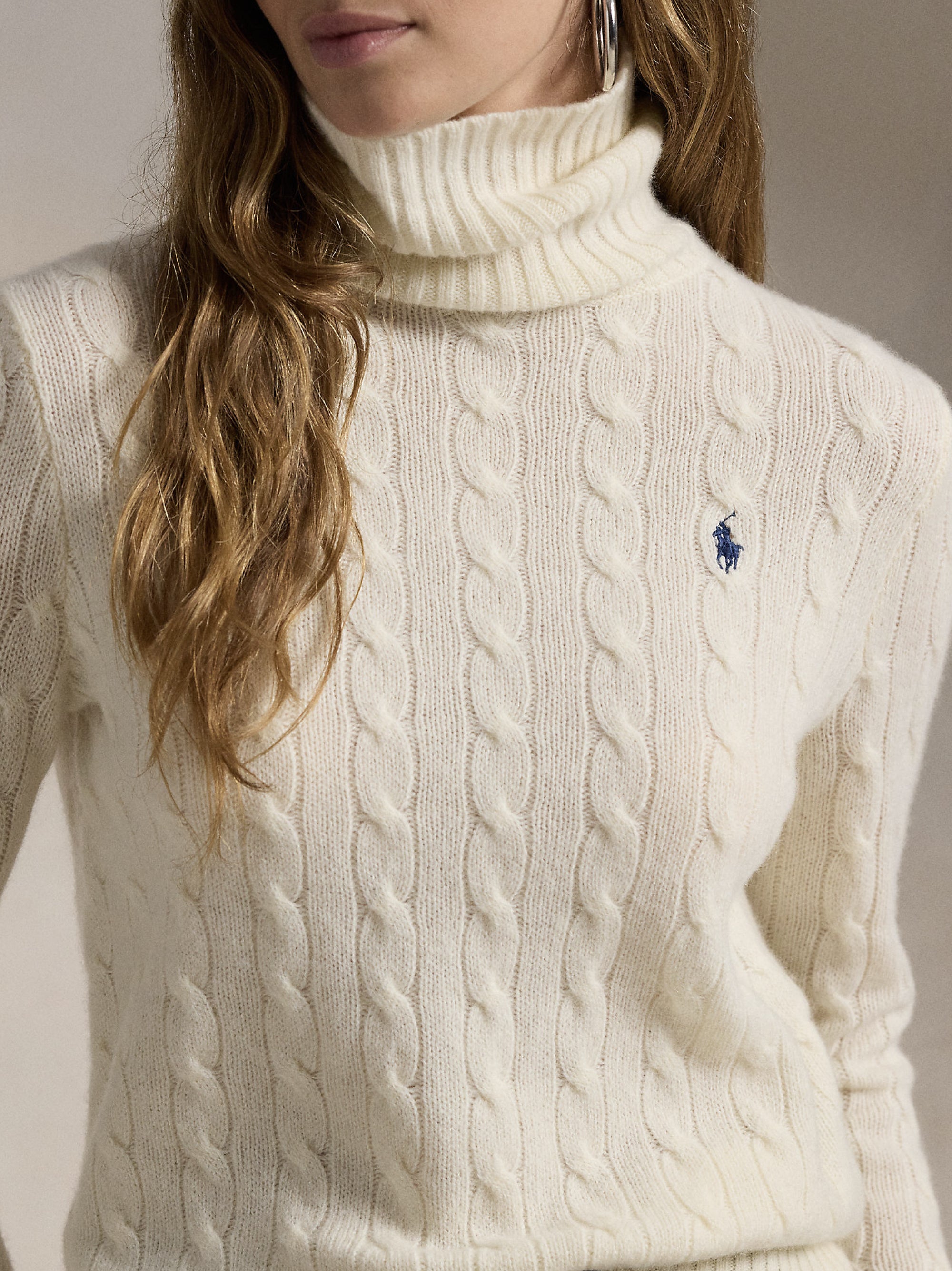 White Cable Knit Turtleneck Sweater