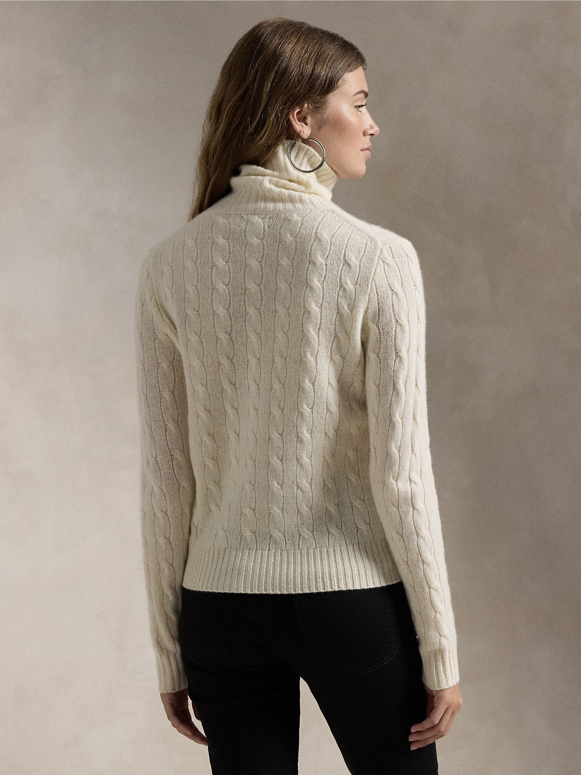 White Cable Knit Turtleneck Sweater