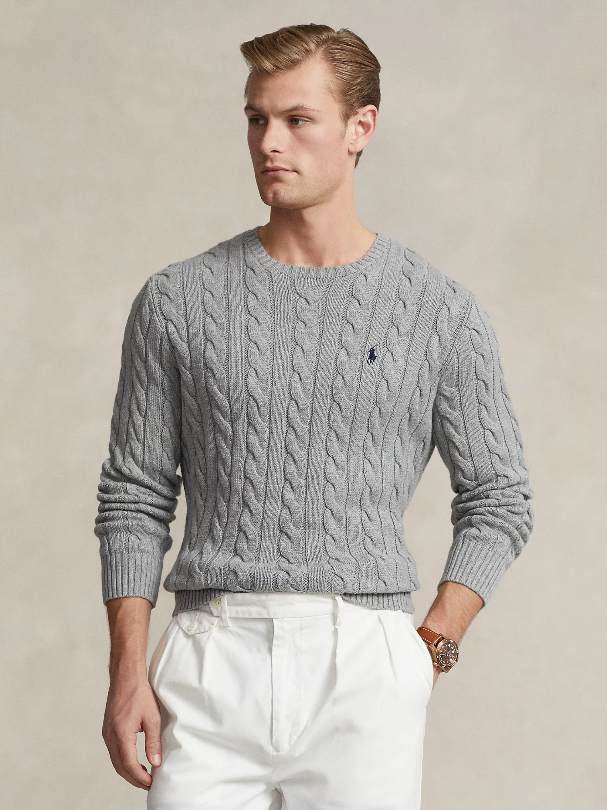 RALPH LAUREN-Maglia in Cotone a Trecce Grigio-TRYME Shop