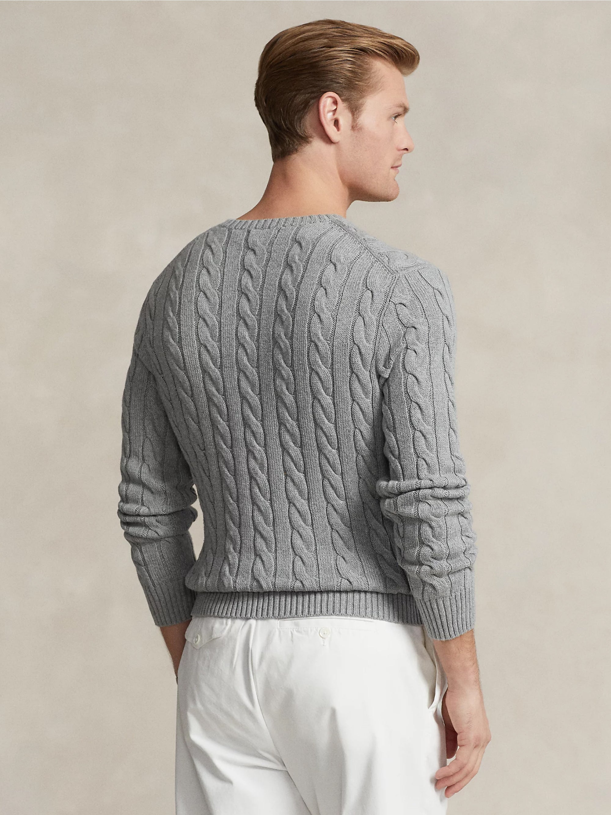 Gray Cable Knit Cotton Sweater