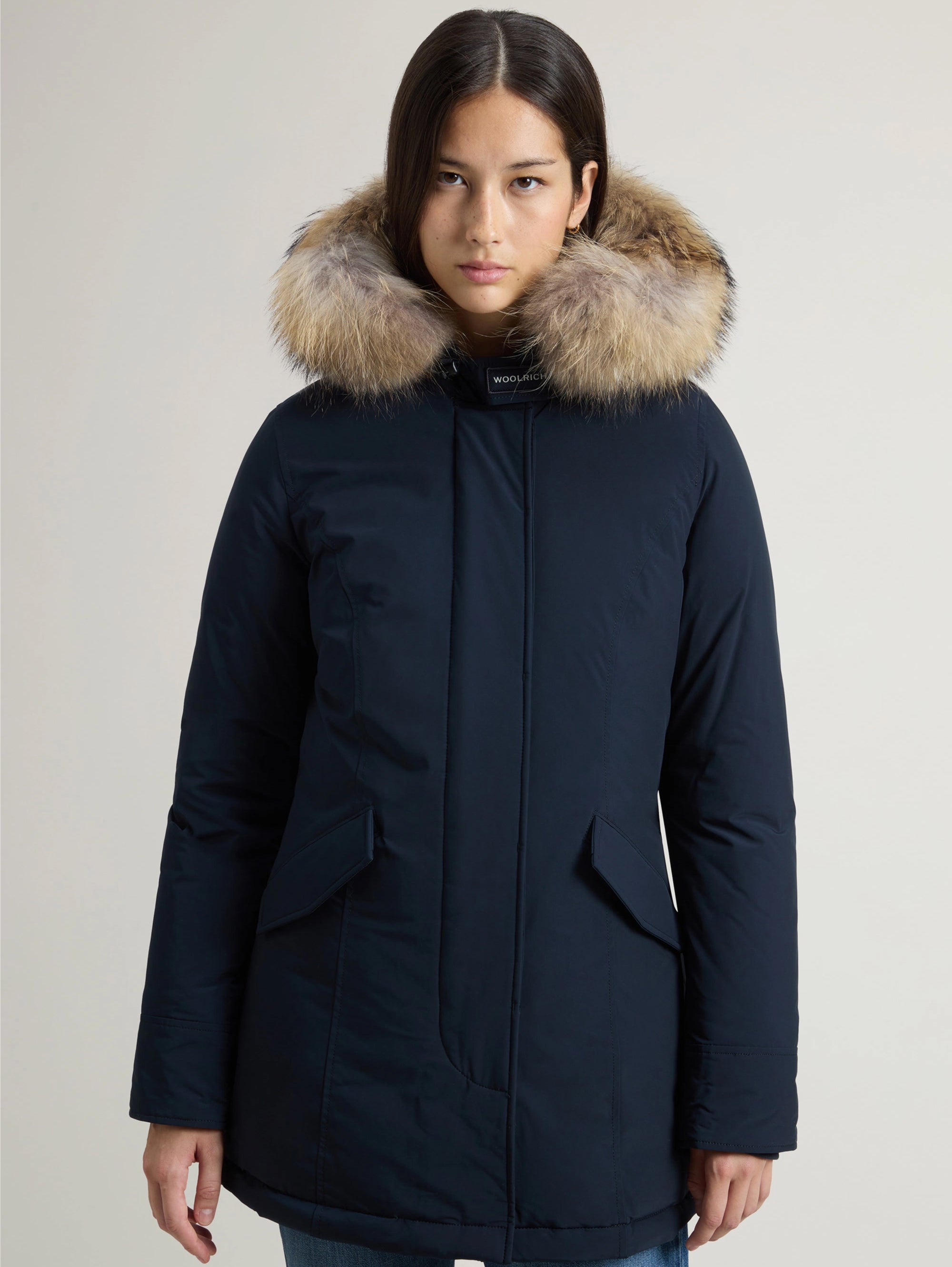 Luxury Parka Coat with Blue Fur