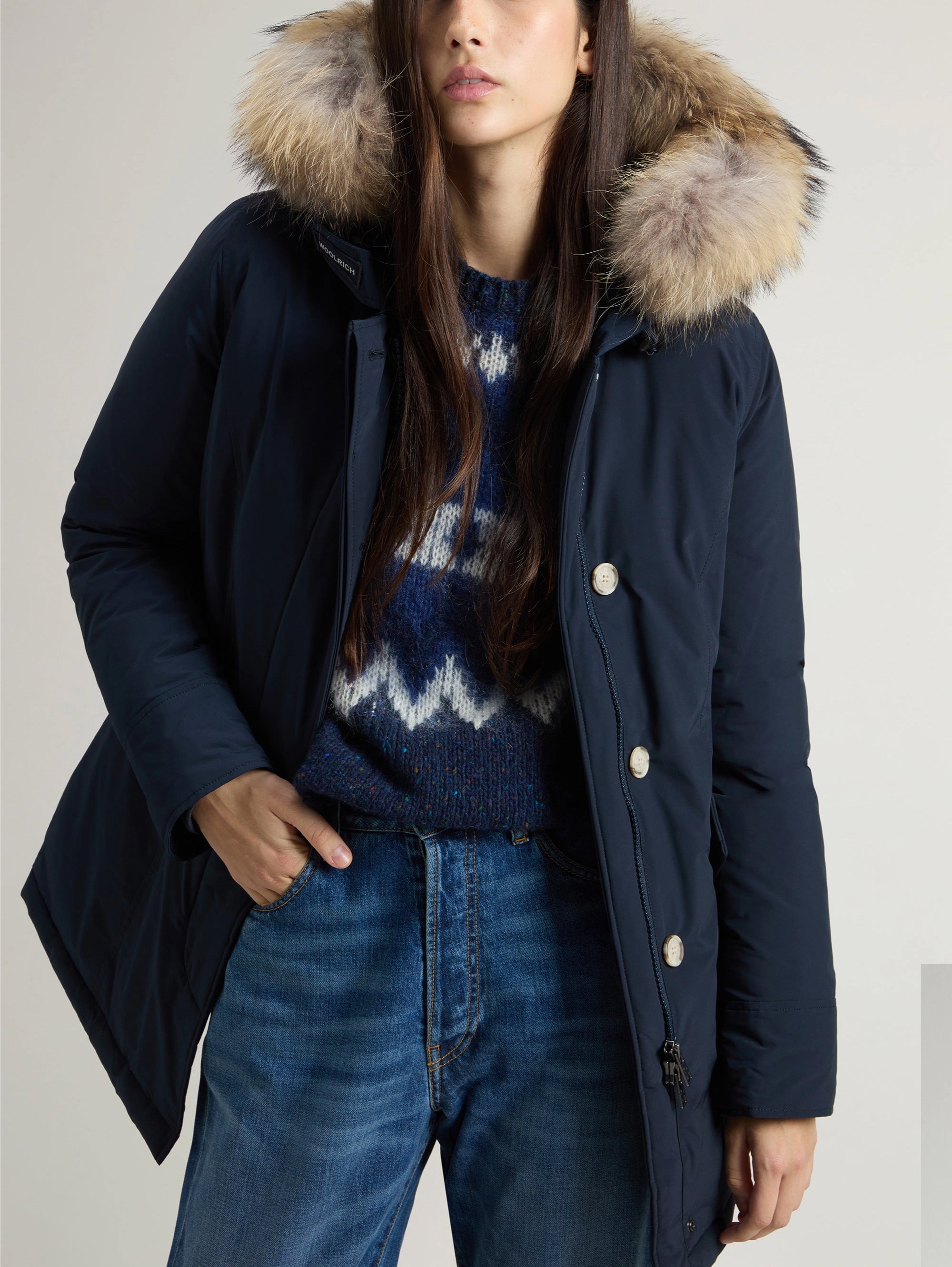 Luxury Parka Coat with Blue Fur