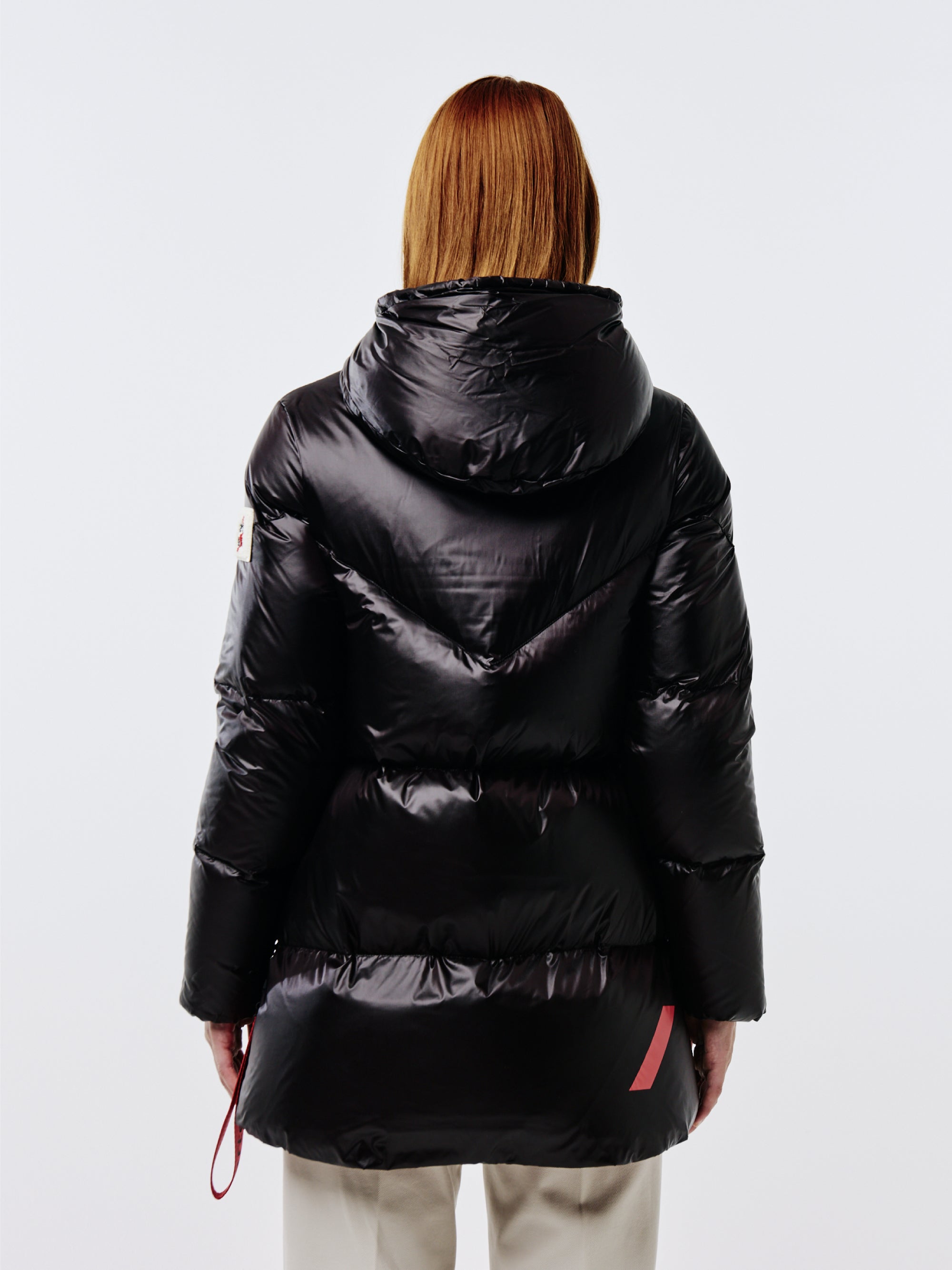 Vienna Hooded Down Jacket in Black Shiny Nylon