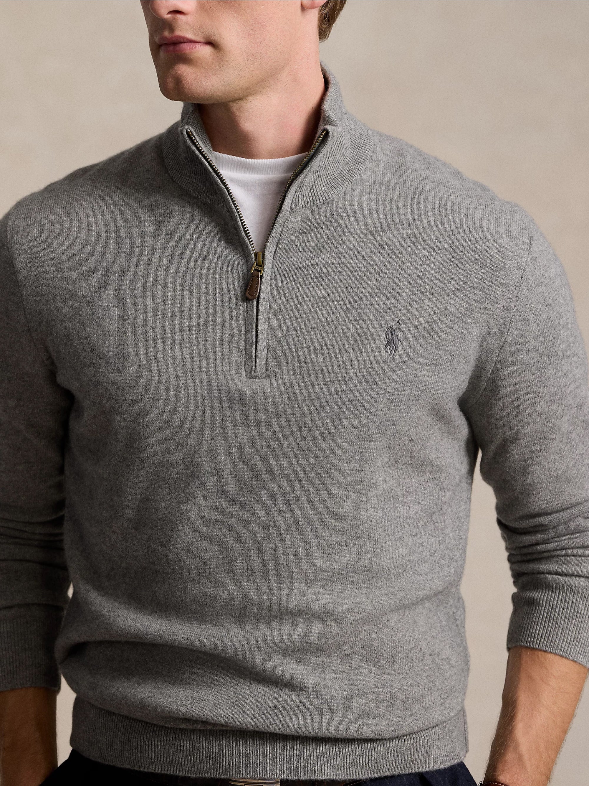 RALPH LAUREN Gray Wool Half Zip Sweater TRYME Shop