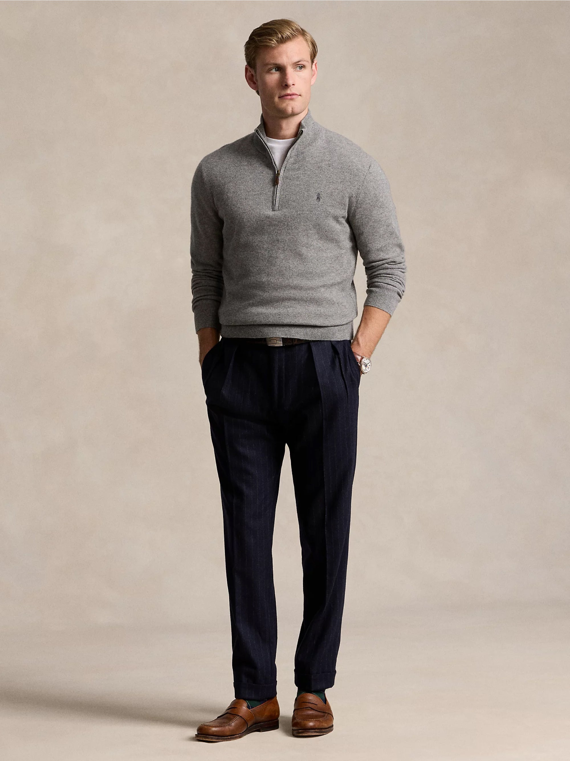 Gray Wool Half-Zip Sweater