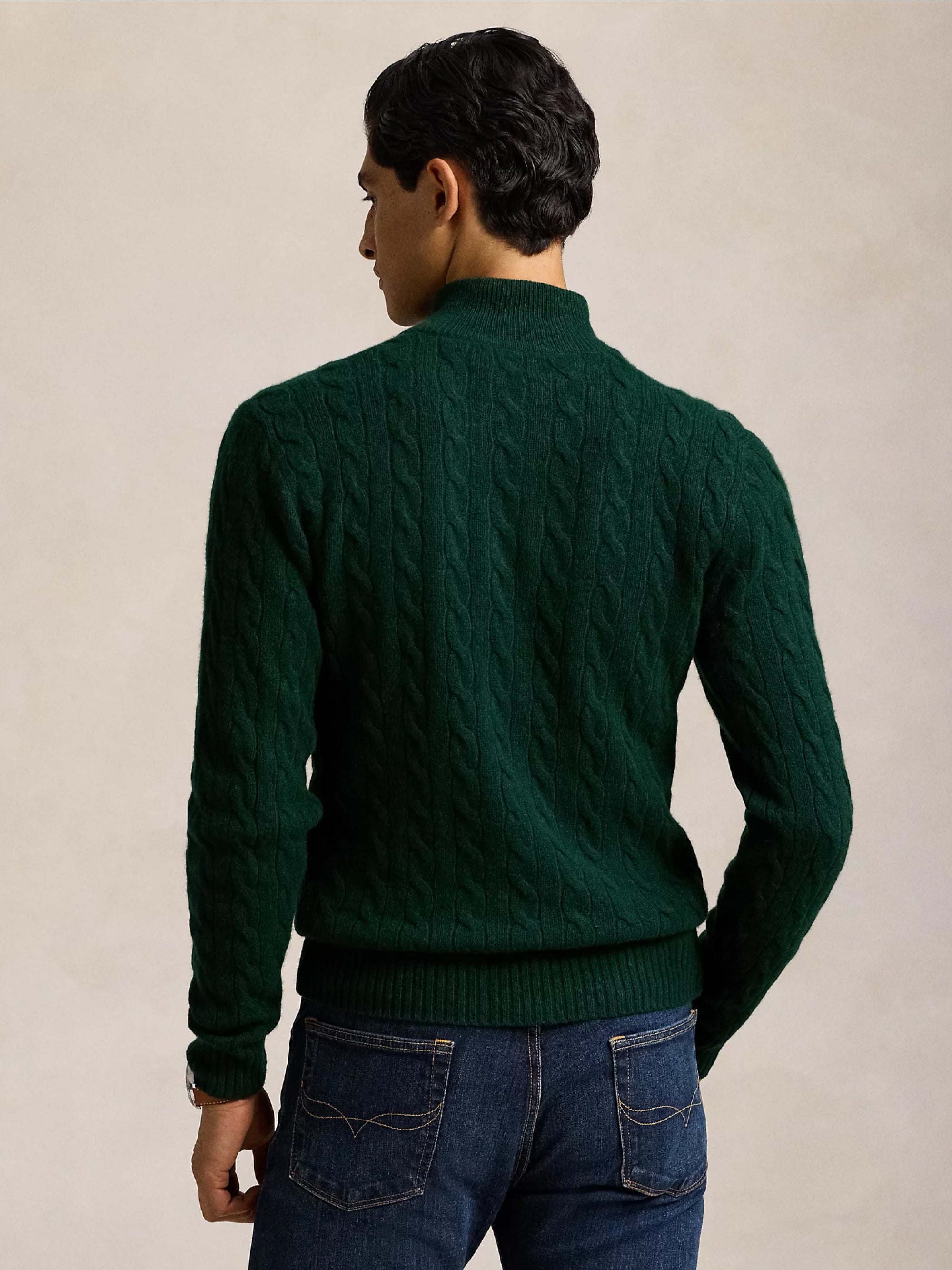 Green Cable Knit Half Zip Sweater