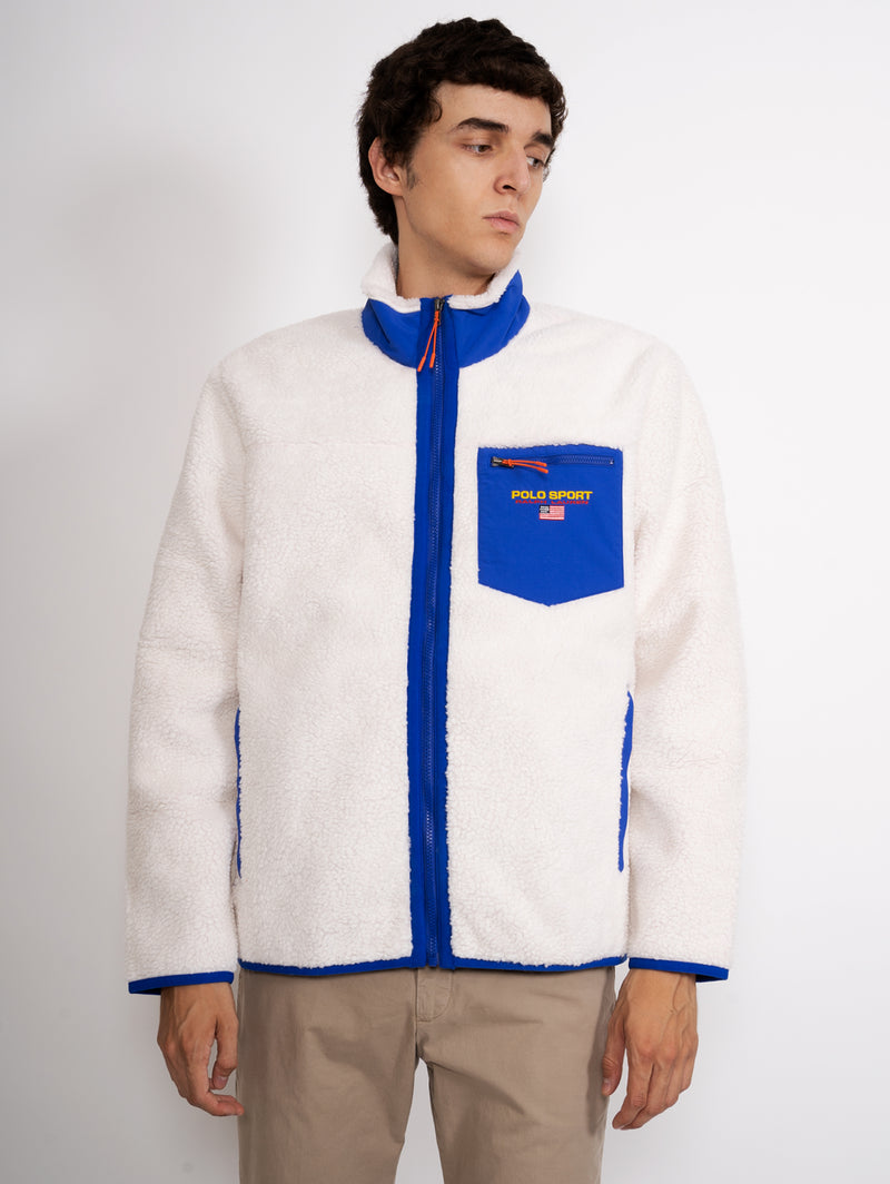 RALPH LAUREN - Double Fleece Sweatshirt with Cream / Sapphire Zip