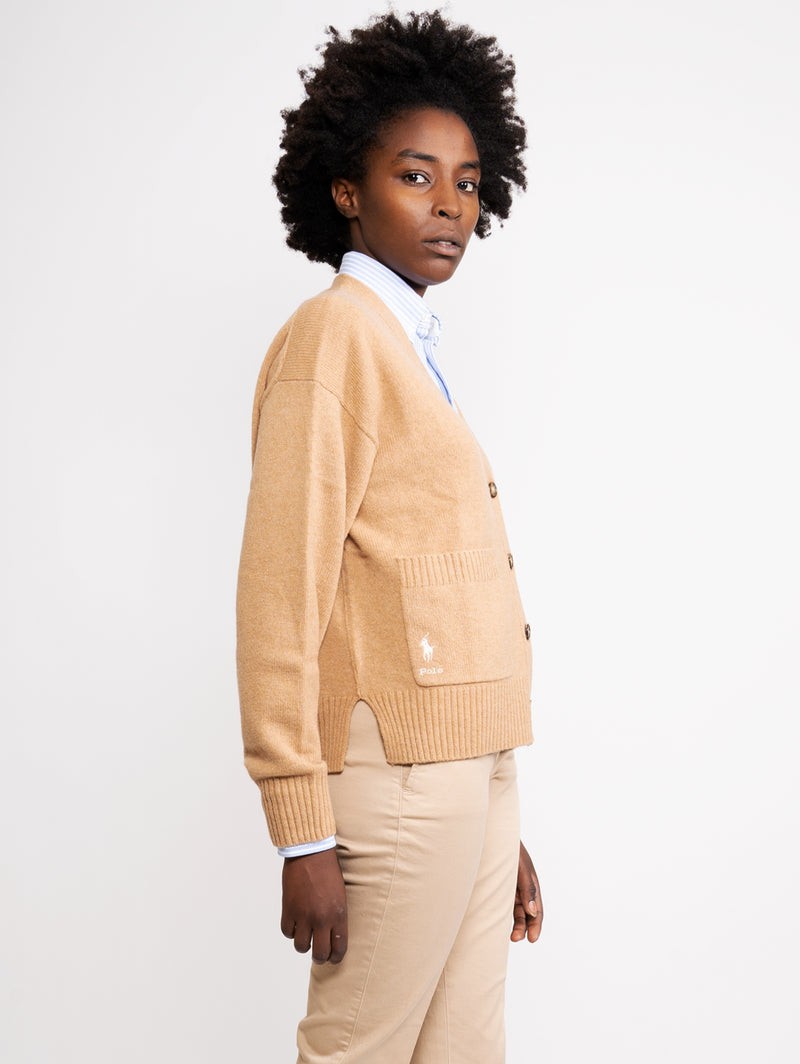 Camel v 2025 neck cardigan